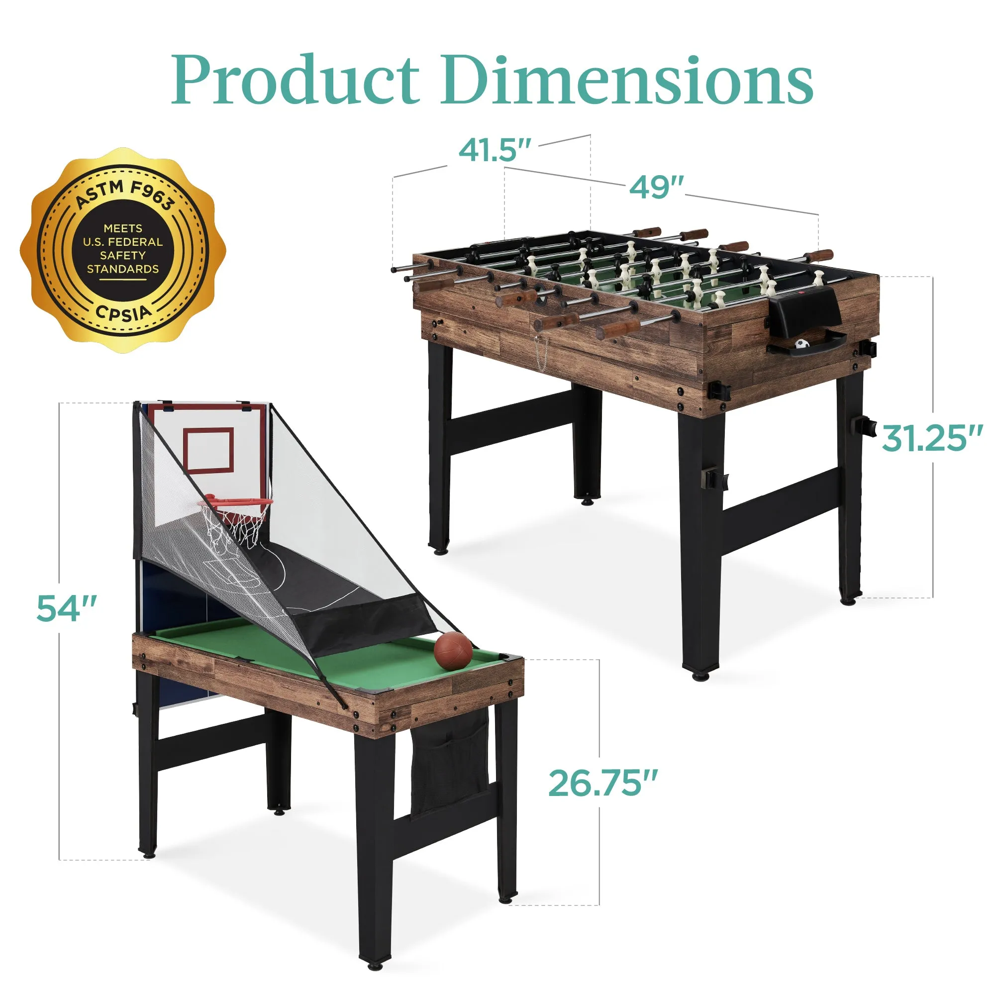 13-in-1 Combo Game Table Set w/ Ping Pong, Foosball, Basketball, Air Hockey