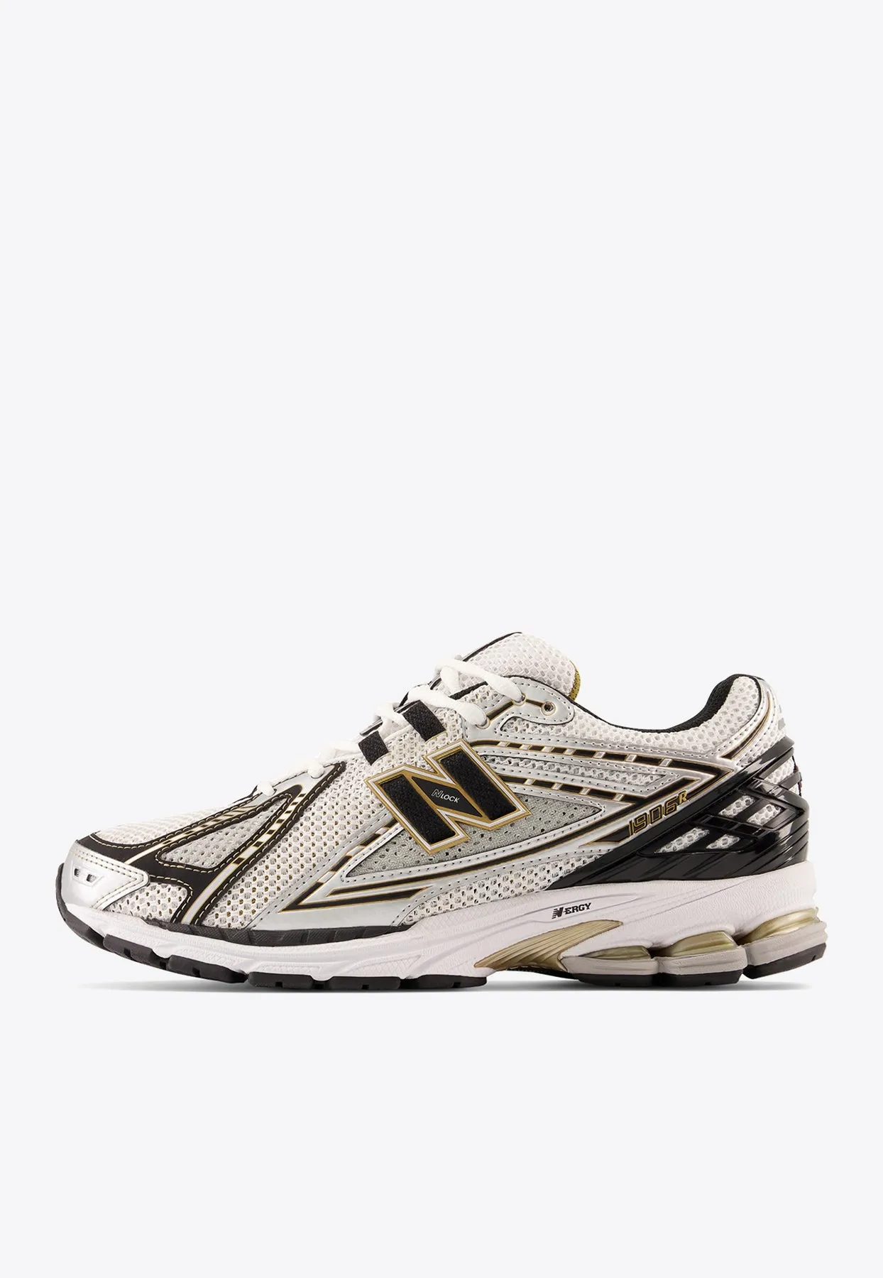 1906R Low-Top Sneakers in Metallic Silver with Metallic Gold