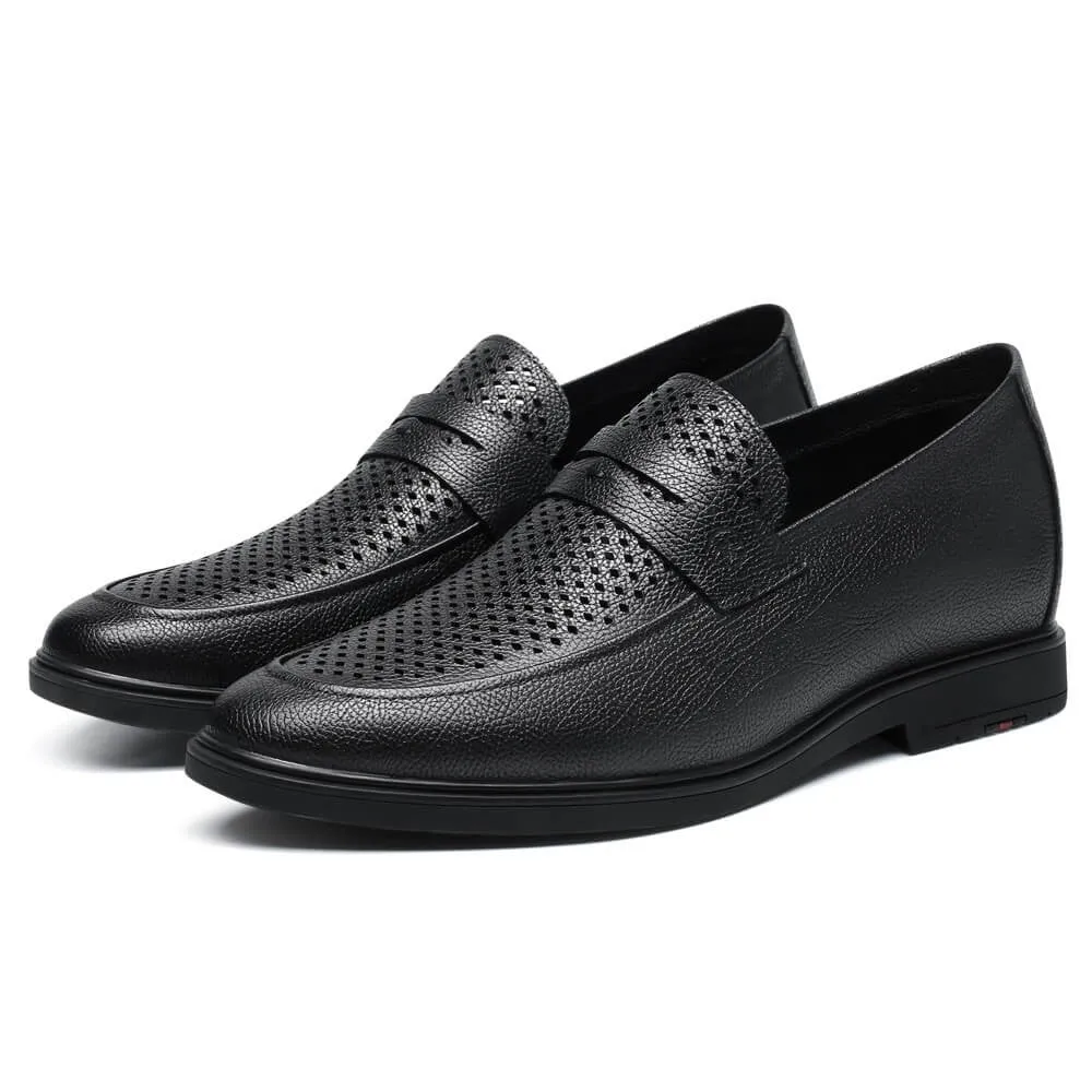 5 CM/ 1.95 Inches CMR CHAMARIPA Black Cowhide Leather Slip-On Elevator Formal Shoes for Men - Elevate Your Formal Attire