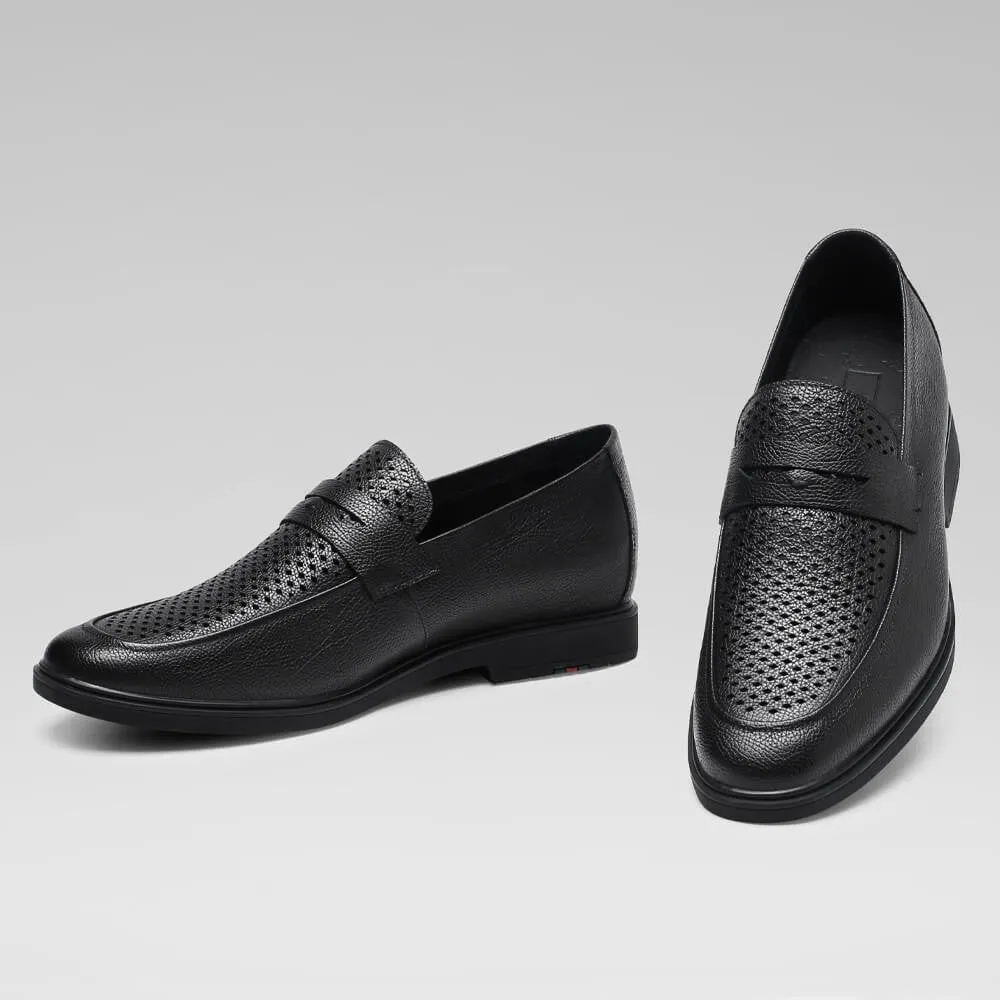 5 CM/ 1.95 Inches CMR CHAMARIPA Black Cowhide Leather Slip-On Elevator Formal Shoes for Men - Elevate Your Formal Attire