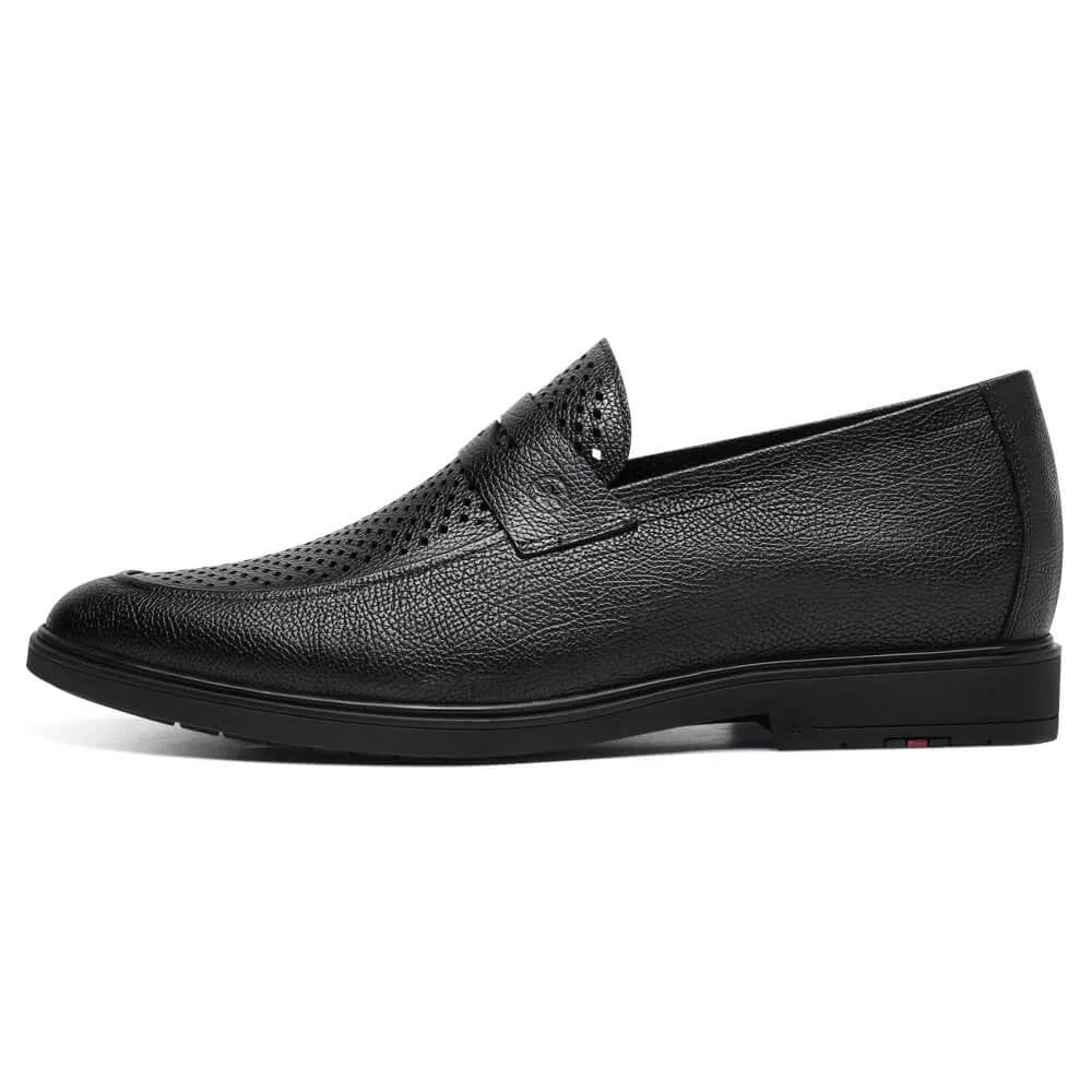 5 CM/ 1.95 Inches CMR CHAMARIPA Black Cowhide Leather Slip-On Elevator Formal Shoes for Men - Elevate Your Formal Attire