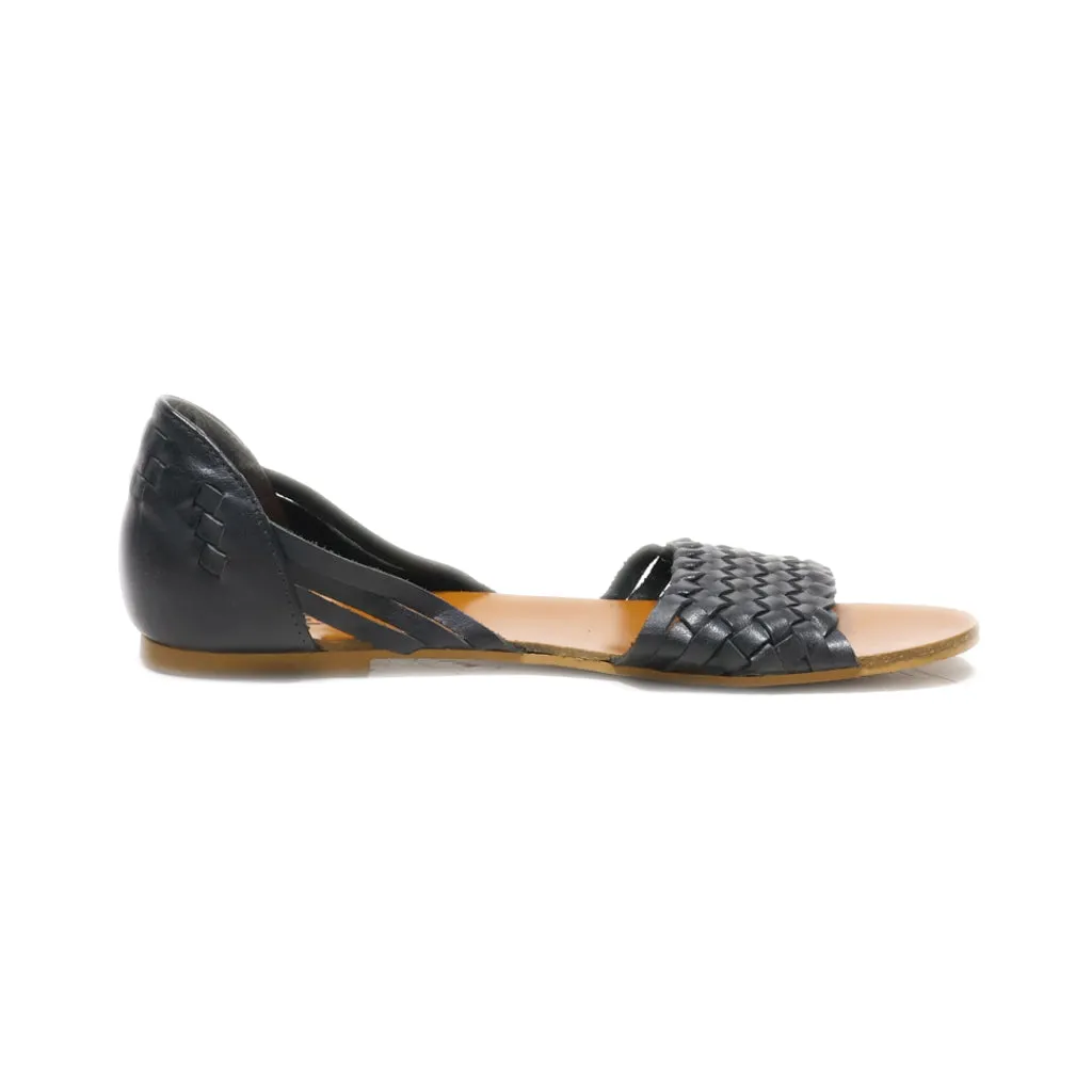 5Th Avenue Flat Sandals Leather Black Colour For Women