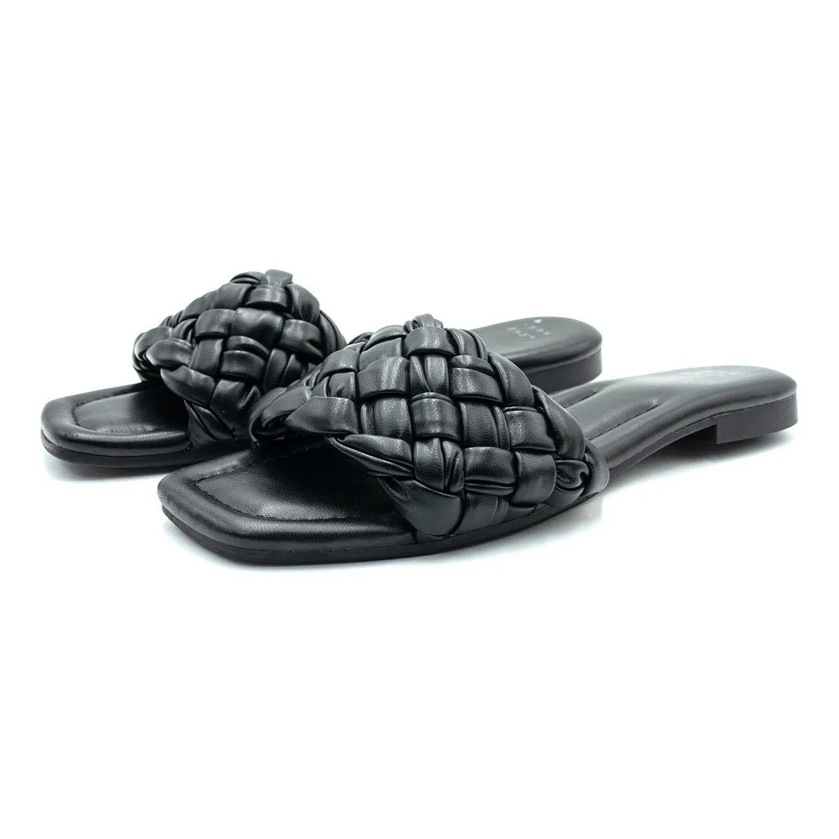 A New Day Braided Flat Sandals Leather Black Colour For Women