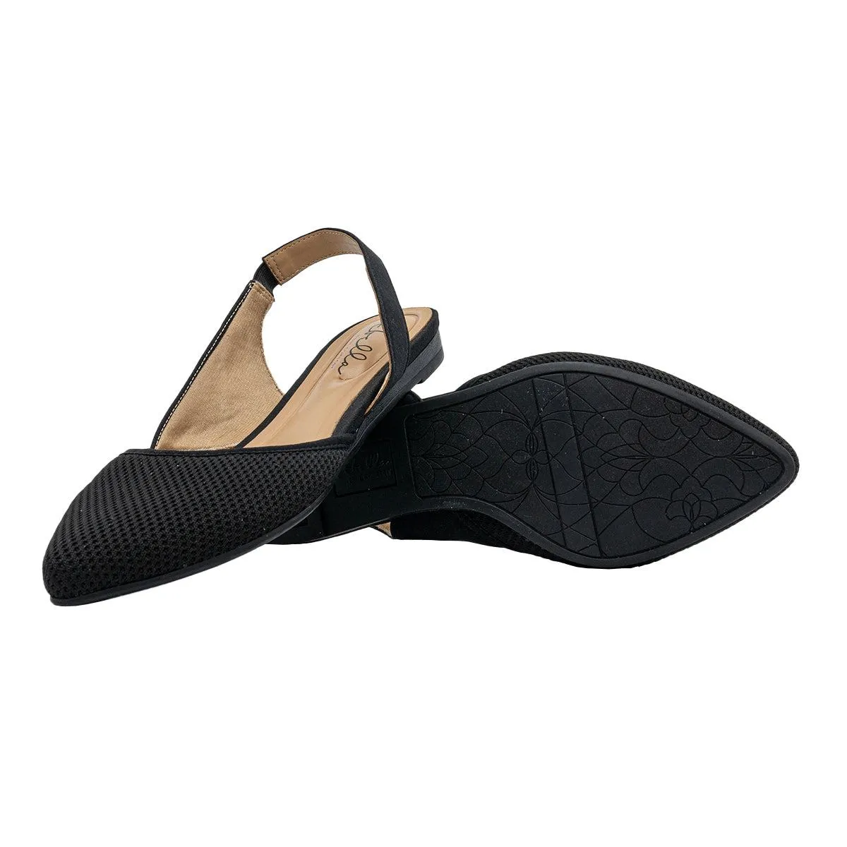 Abella Quartz 2 Slingback Flat Sandals Fabric Black Colour For Women