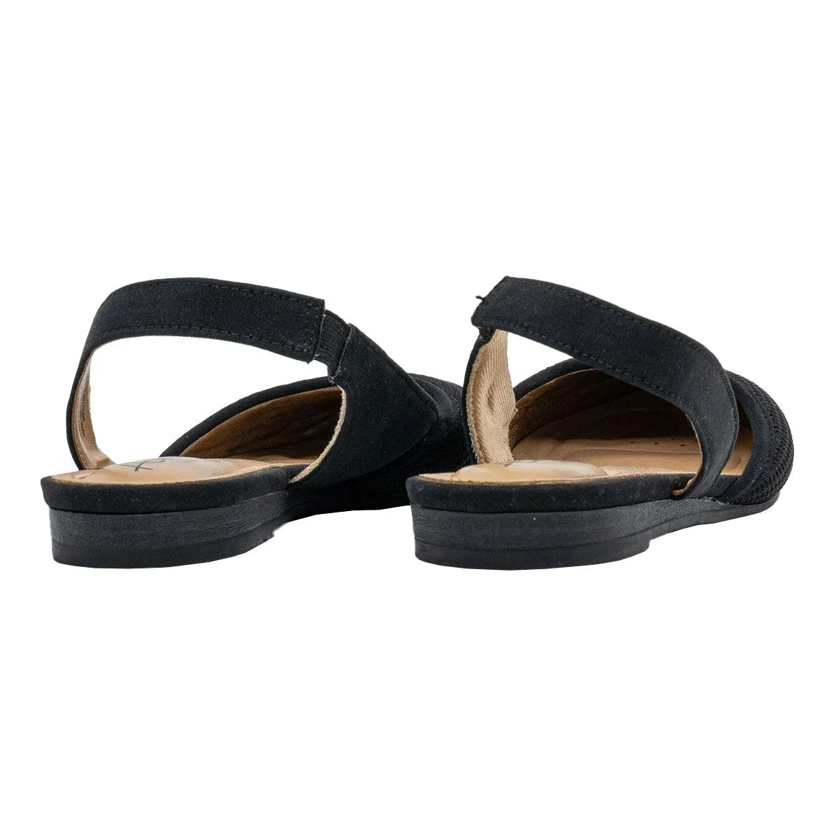 Abella Quartz 2 Slingback Flat Sandals Fabric Black Colour For Women