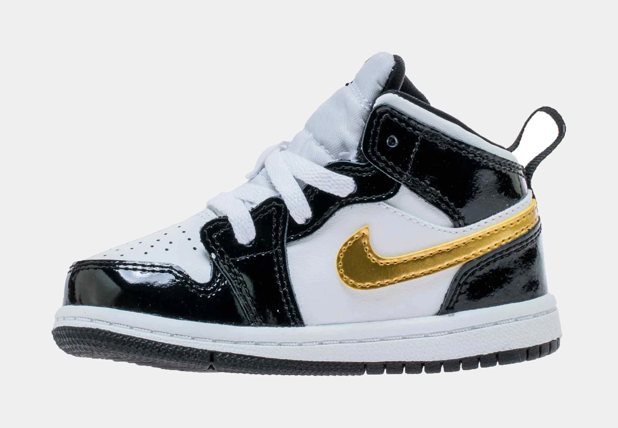 Air Jordan 1 Retro Mid SE Patent Black Gold Infant Toddler Lifestyle Shoes (Black/Gold)