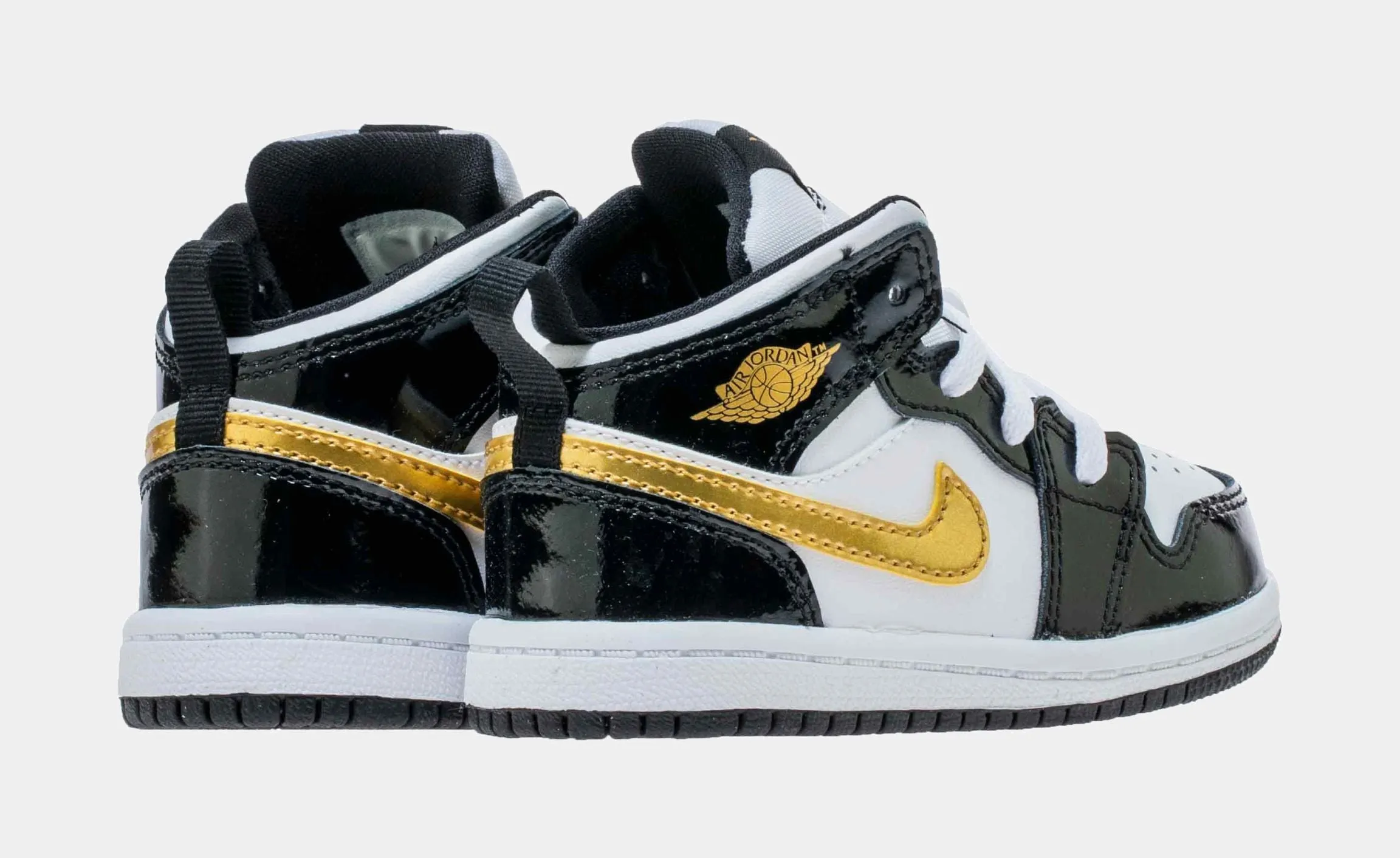 Air Jordan 1 Retro Mid SE Patent Black Gold Infant Toddler Lifestyle Shoes (Black/Gold)