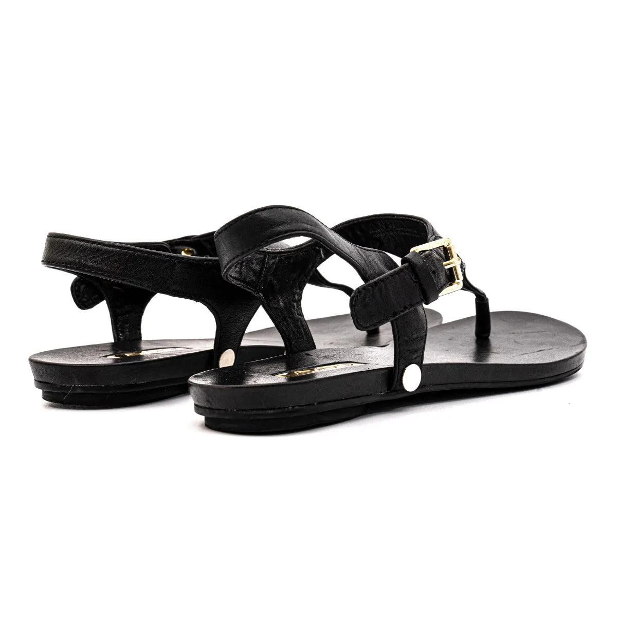 Aldo Flat Sandals Leather Black Colour For Women