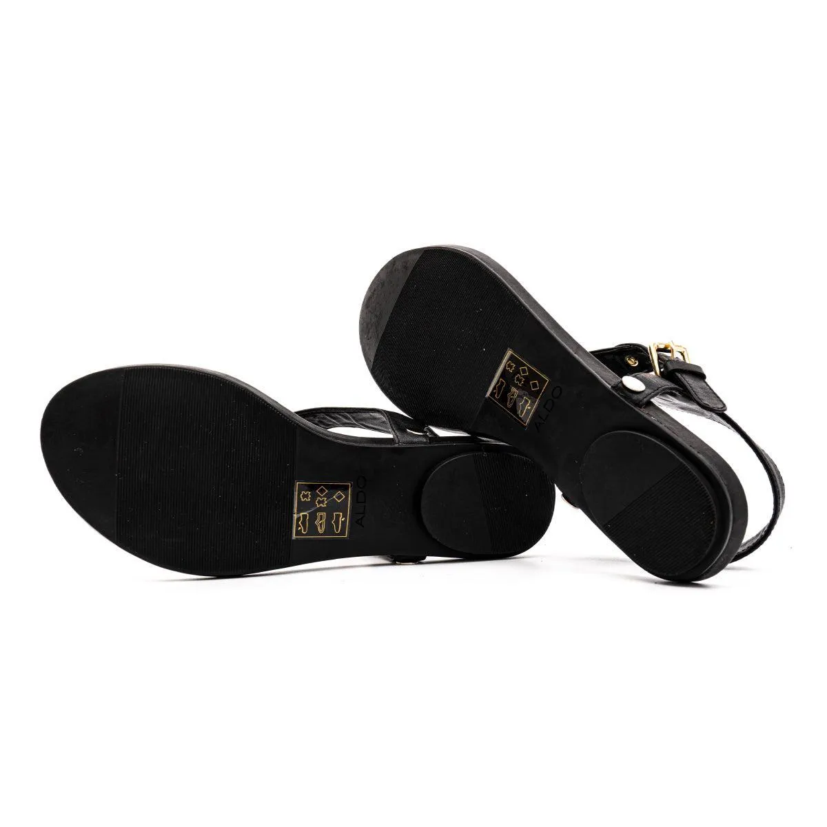 Aldo Flat Sandals Leather Black Colour For Women