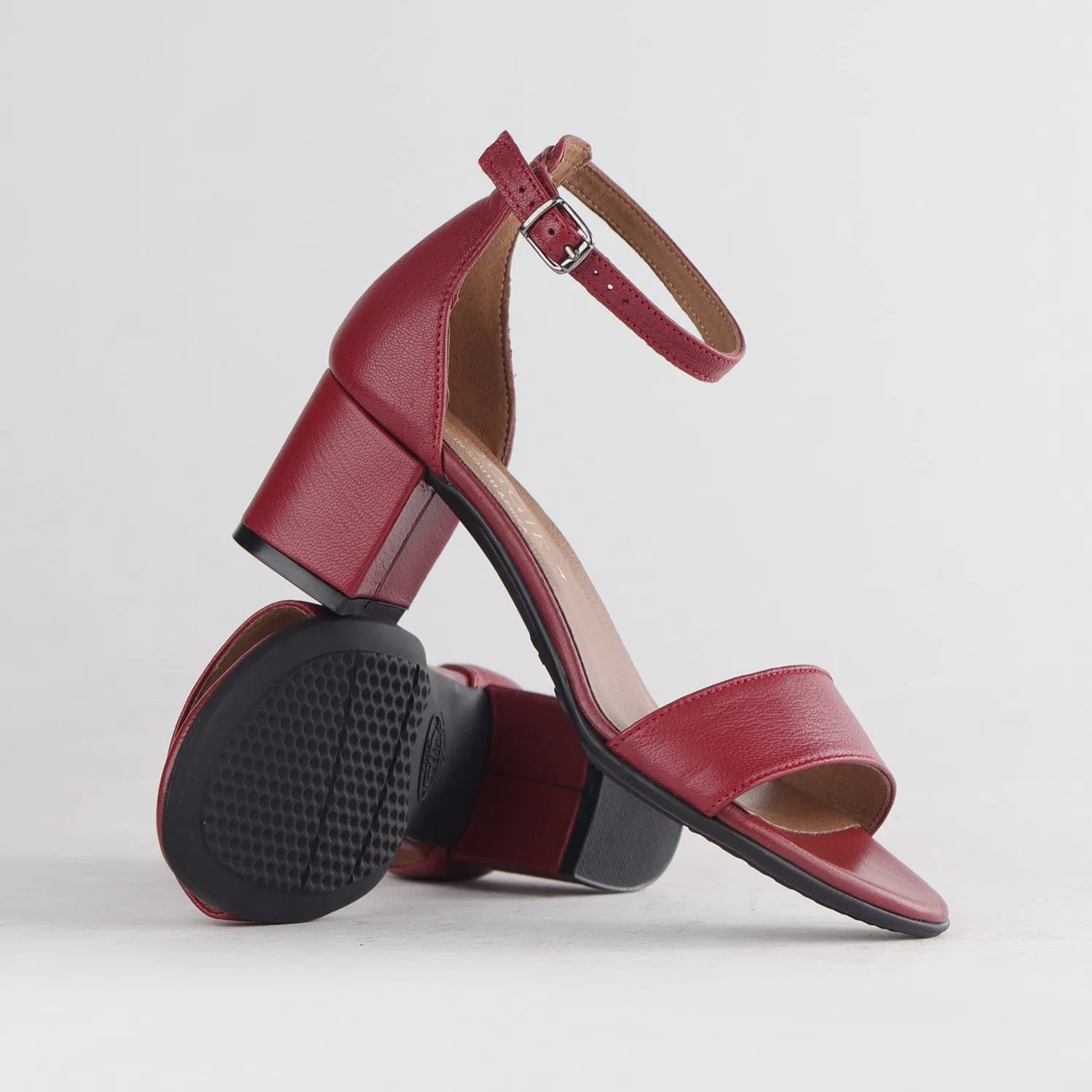 Ankle Strap Block Heel Sandal in Red - 12571