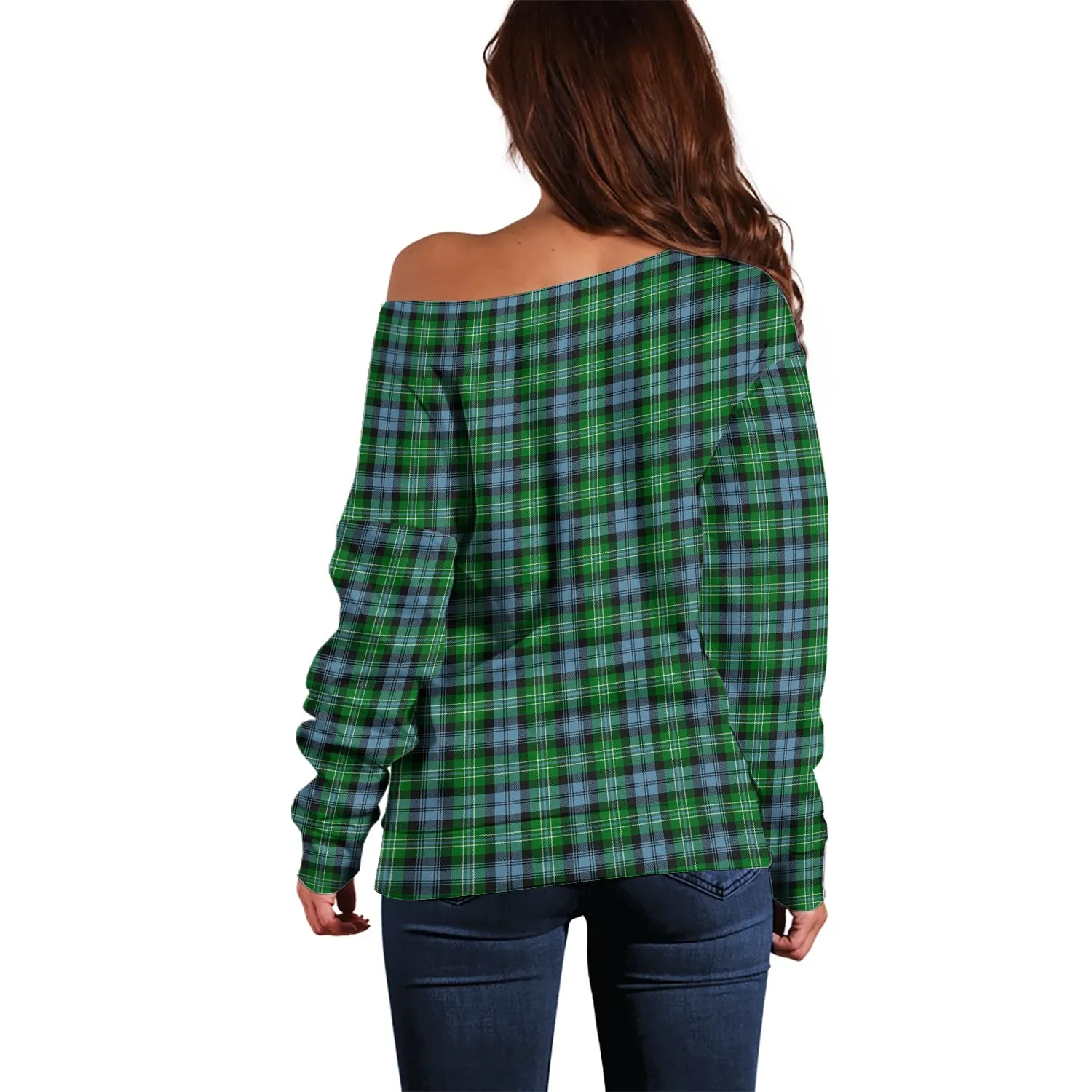 Arbuthnot Ancient Tartan Off Shoulder Women Sweater with Family Crest