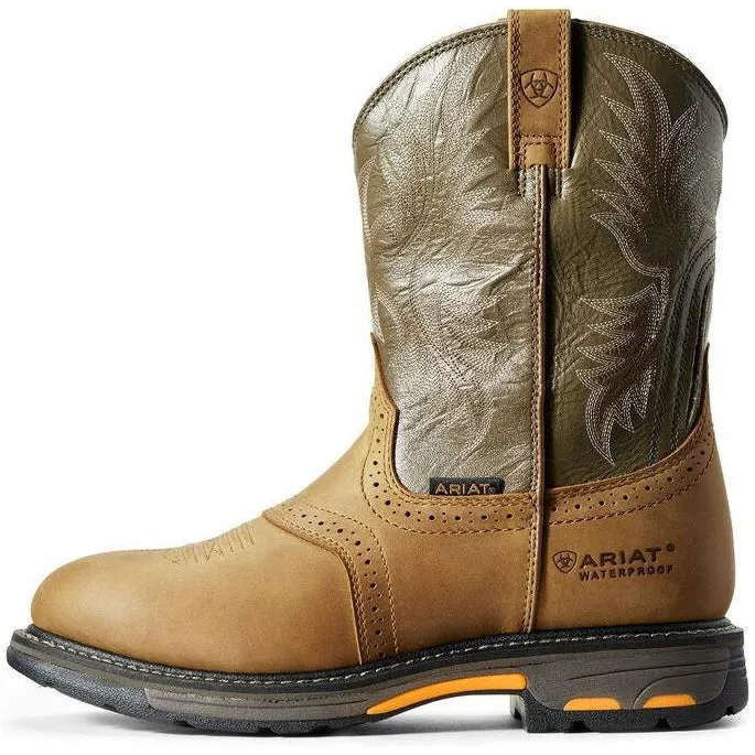 Ariat Men's WorkHog 10" Soft Toe WP Western Work Boot - Aged Bark - 10008633