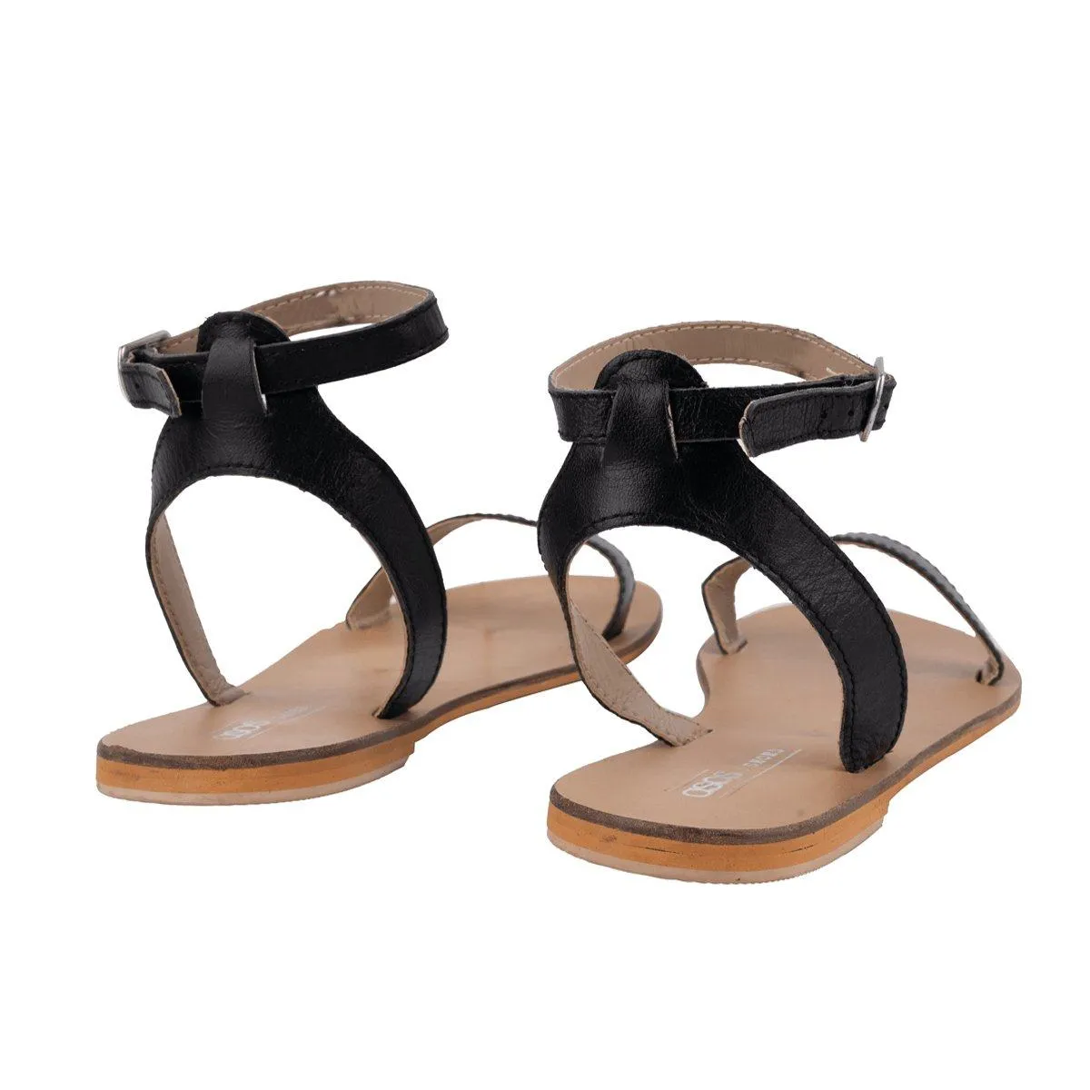 Asos Felon Strap Flat Sandals Leather Black Colour For Women