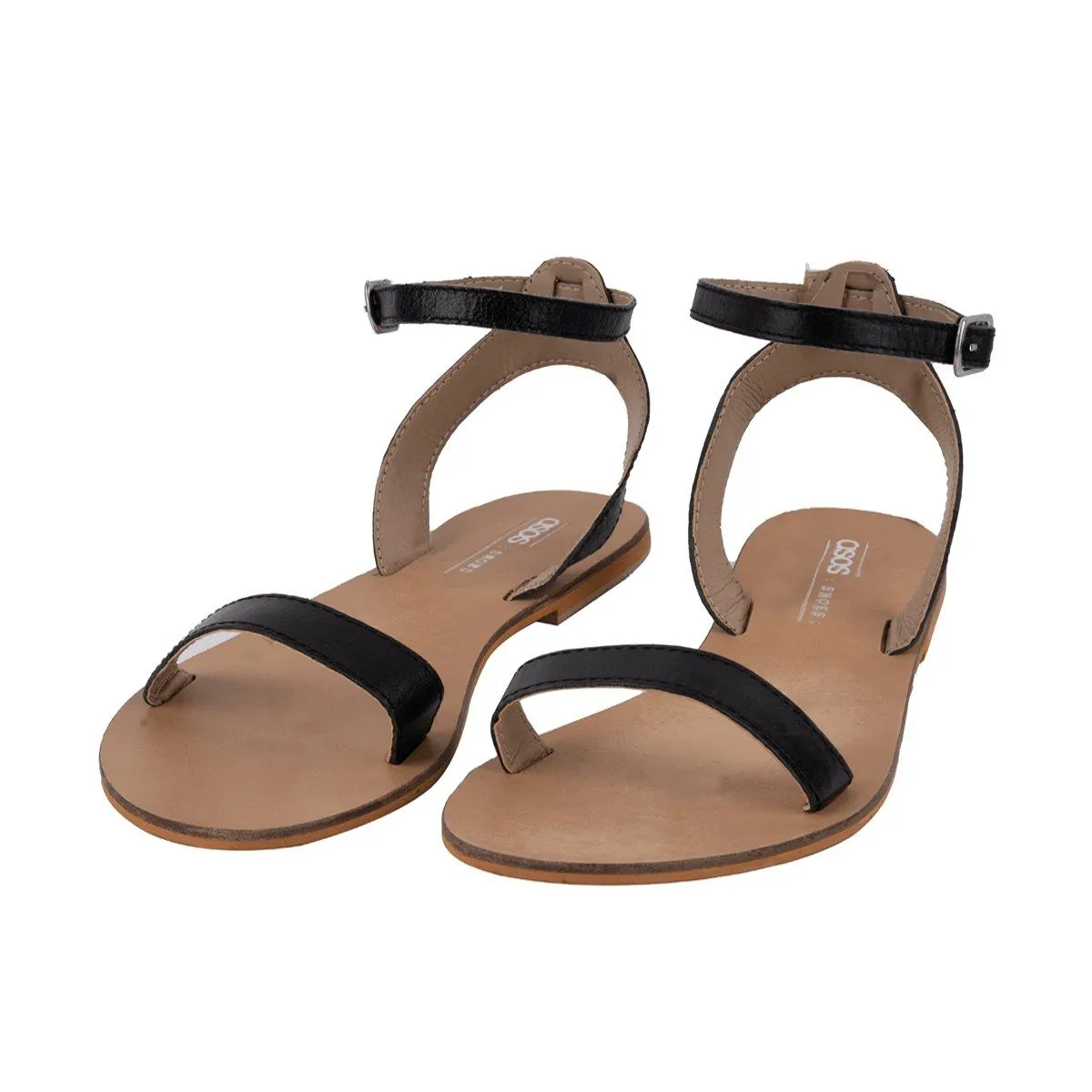 Asos Felon Strap Flat Sandals Leather Black Colour For Women