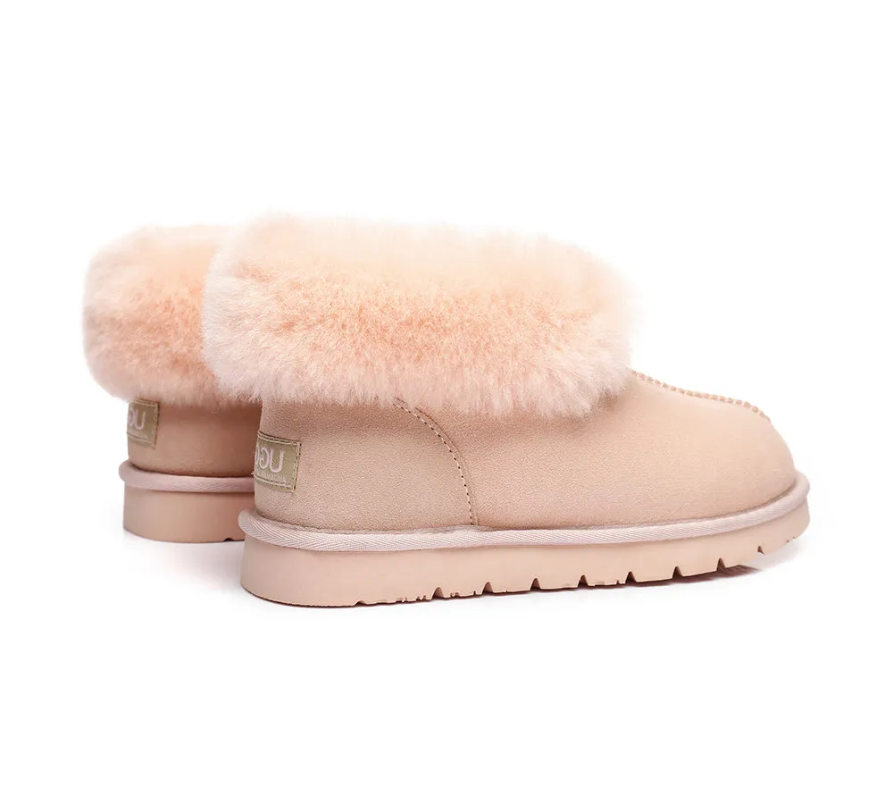 AUSTRALIAN SHEPHERD® UGG Slippers Double Face Sheepskin Wool Collar Ankle Mallow