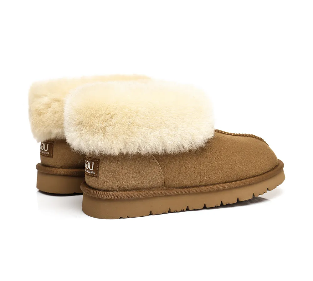 AUSTRALIAN SHEPHERD® UGG Slippers Double Face Sheepskin Wool Collar Ankle Mallow