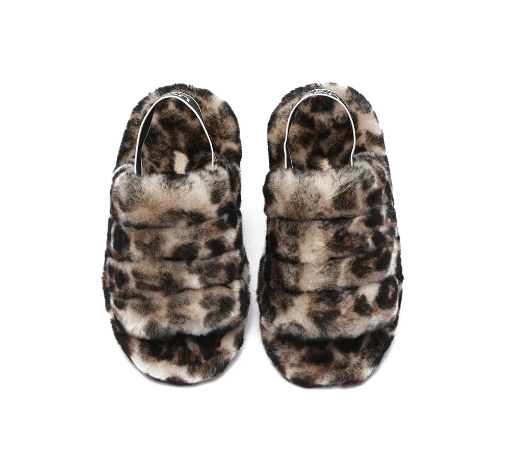 AUSTRALIAN SHEPHERD® UGG Women Slingback Leopard Print Fluffy Slides Pamela