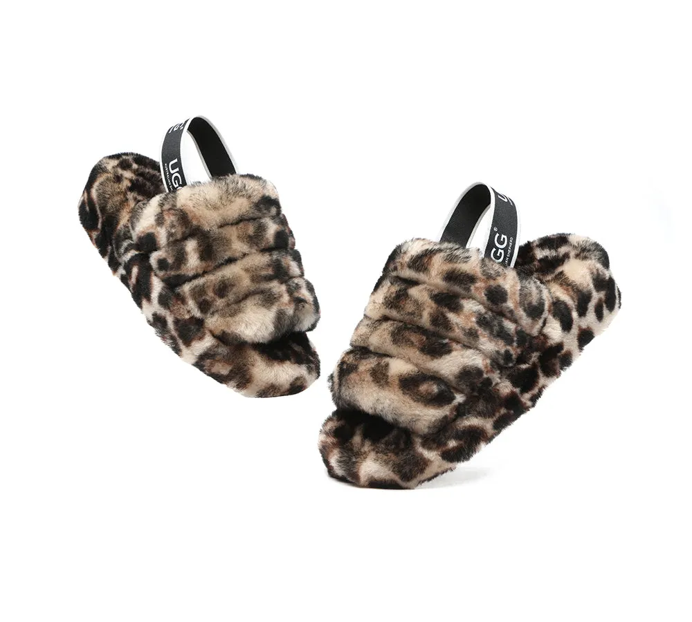 AUSTRALIAN SHEPHERD® UGG Women Slingback Leopard Print Fluffy Slides Pamela