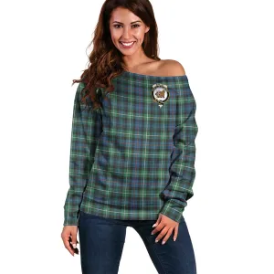 Baillie Ancient Tartan Off Shoulder Women Sweater with Family Crest