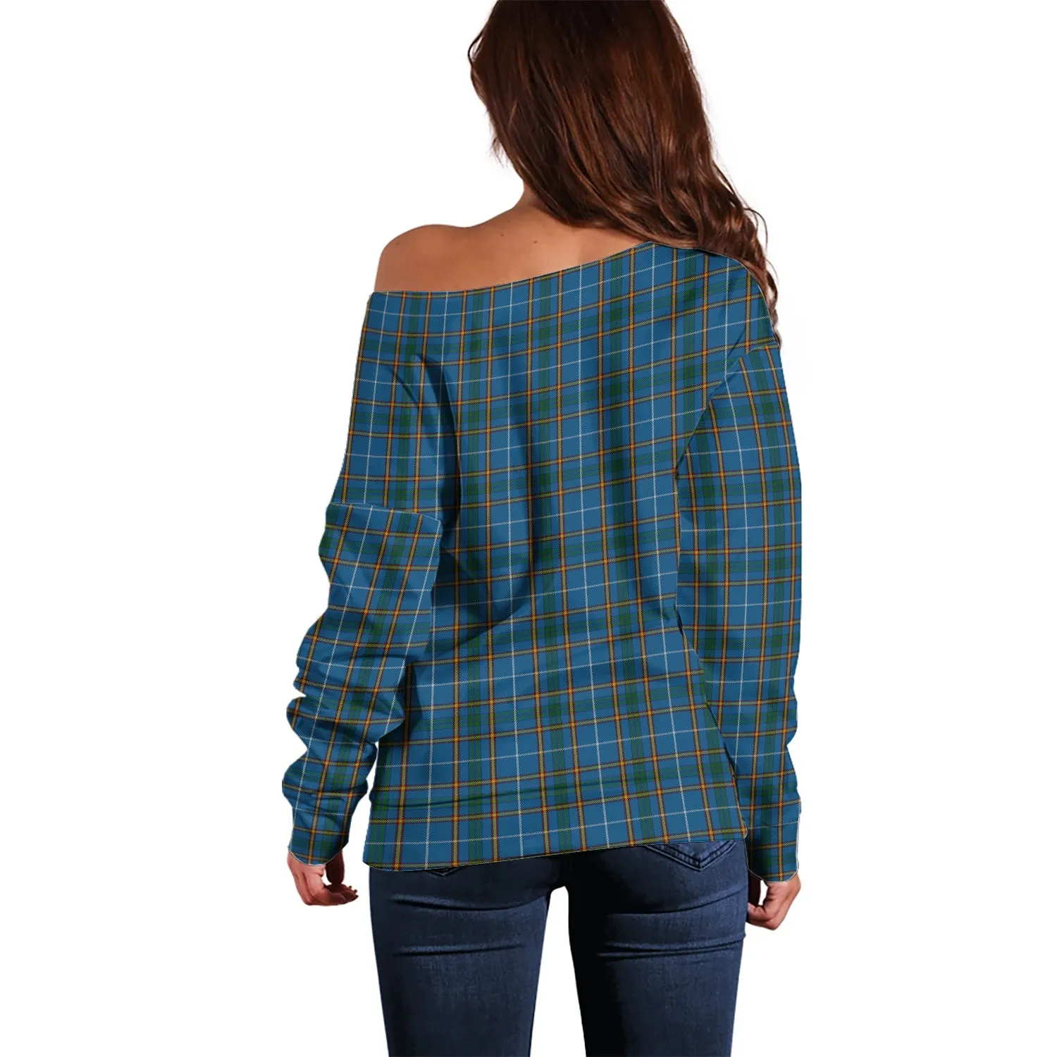 Bain Tartan Off Shoulder Women Sweater with Family Crest