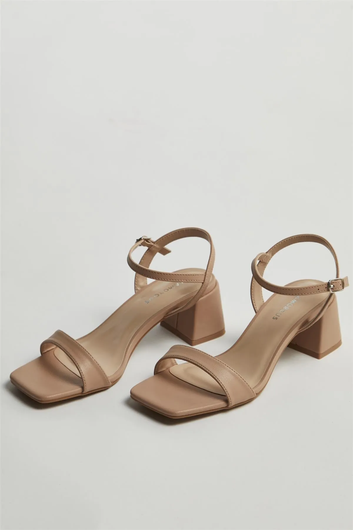 Beige Low Block-Heel Sandals