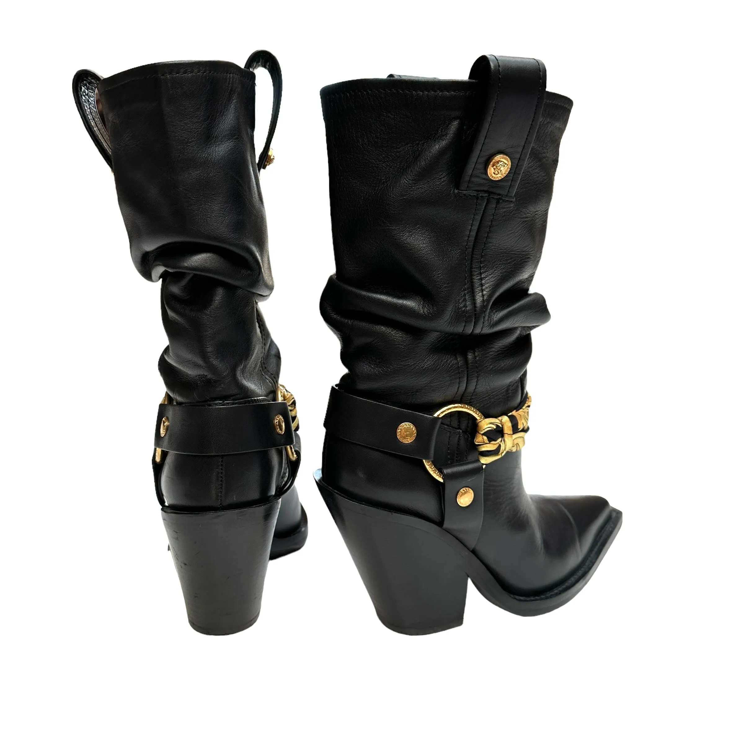 Black Cowboy Heeled Boots - 5.5