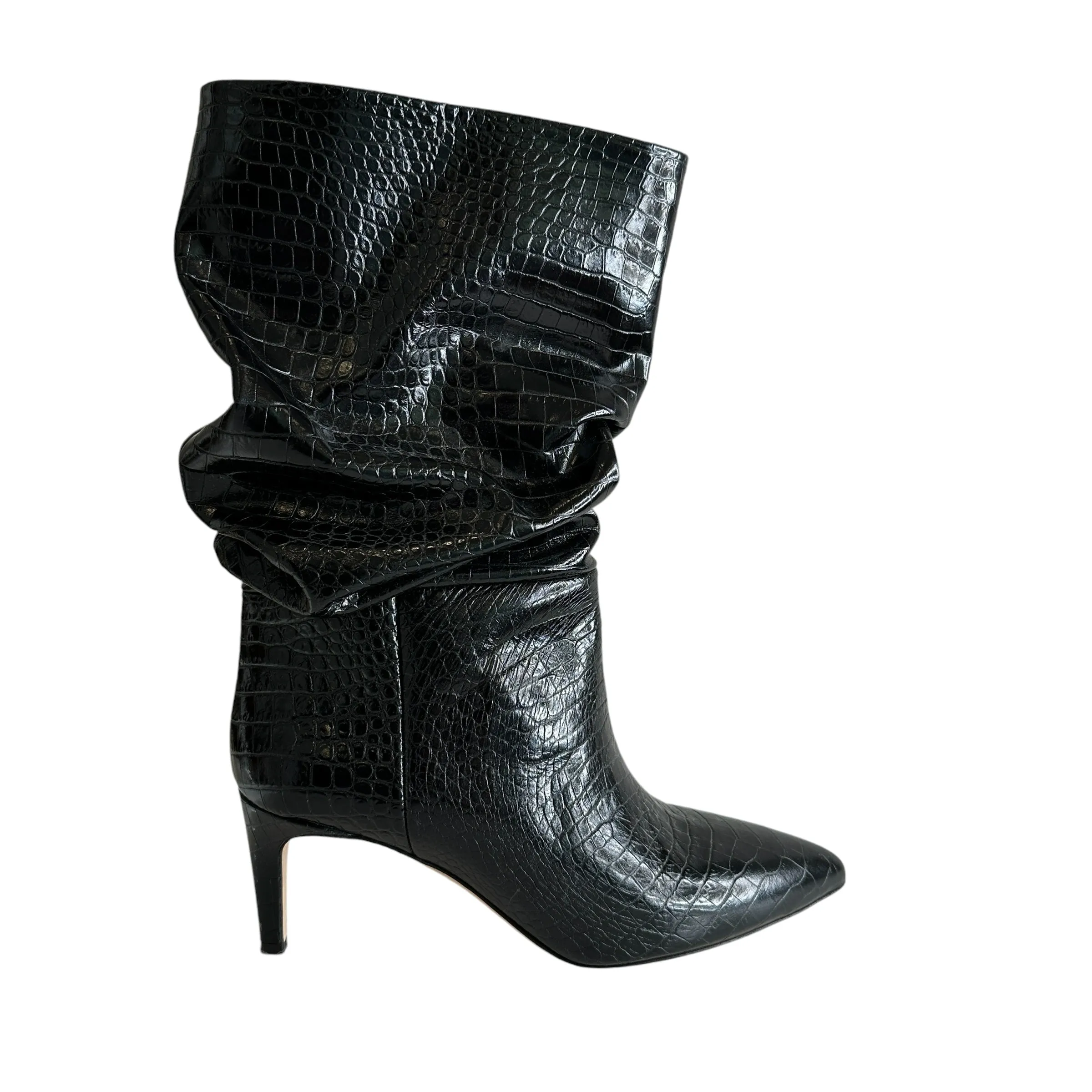 Black Croc Embossed Boots - 10