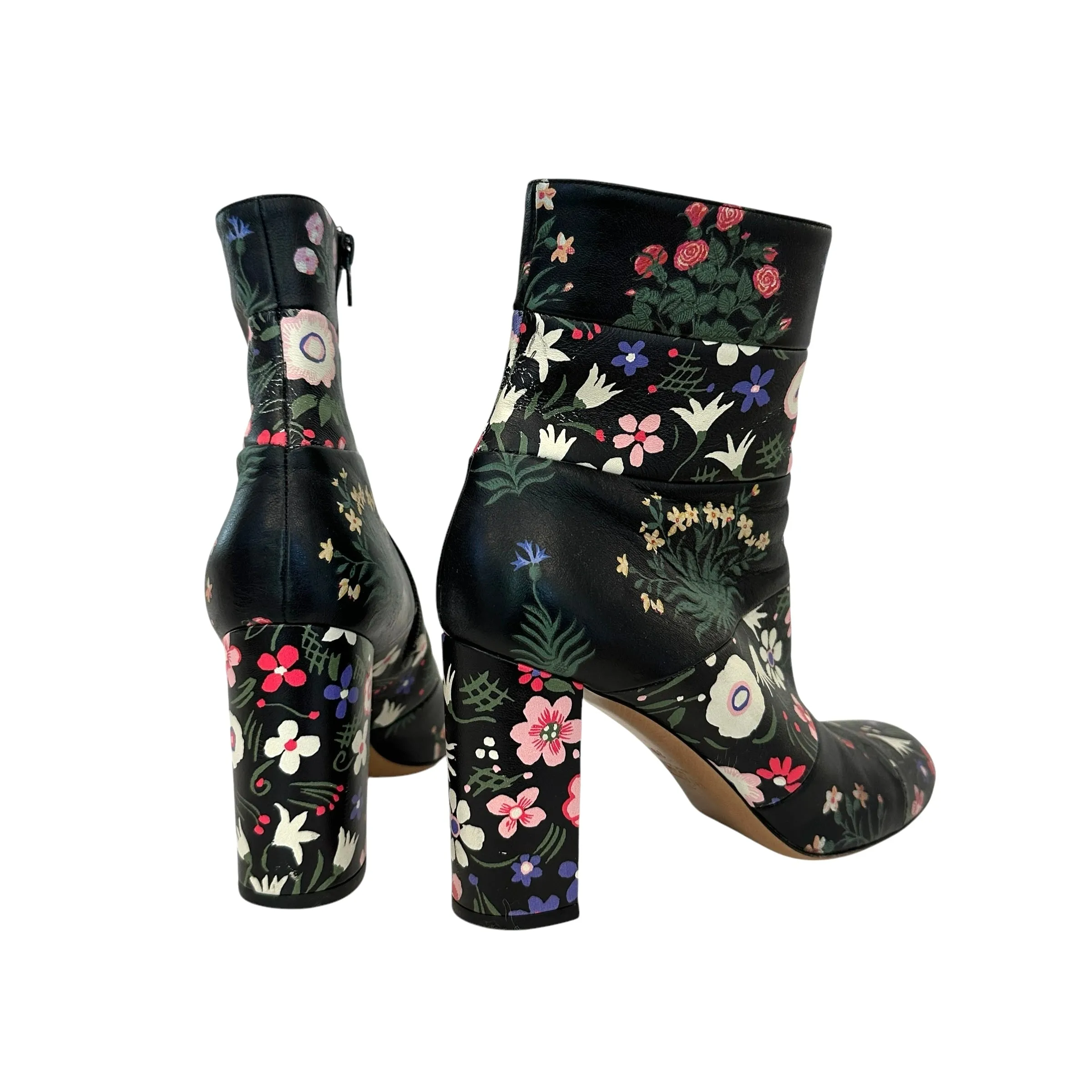 Black Floral Heeled Boots - 9