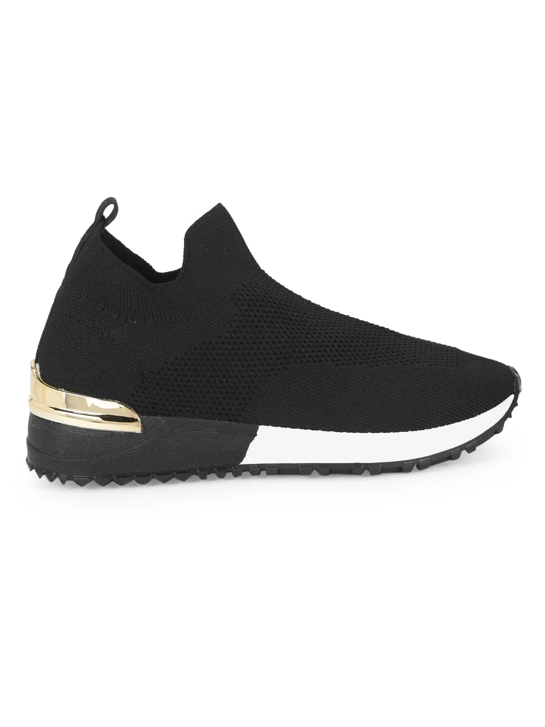 Black Knit White Sole Slip On Sneakers