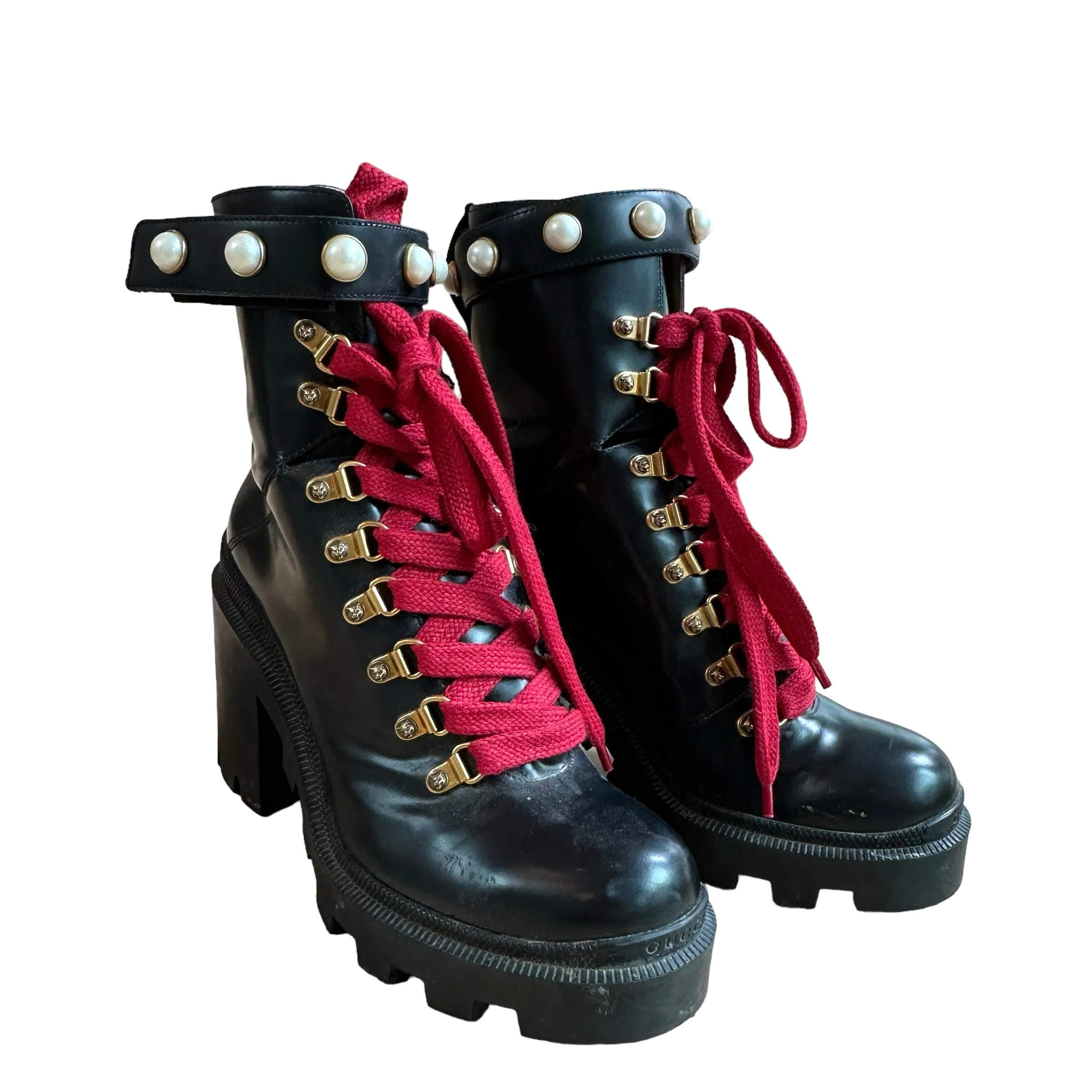 Black Leather Combat Boots - 9