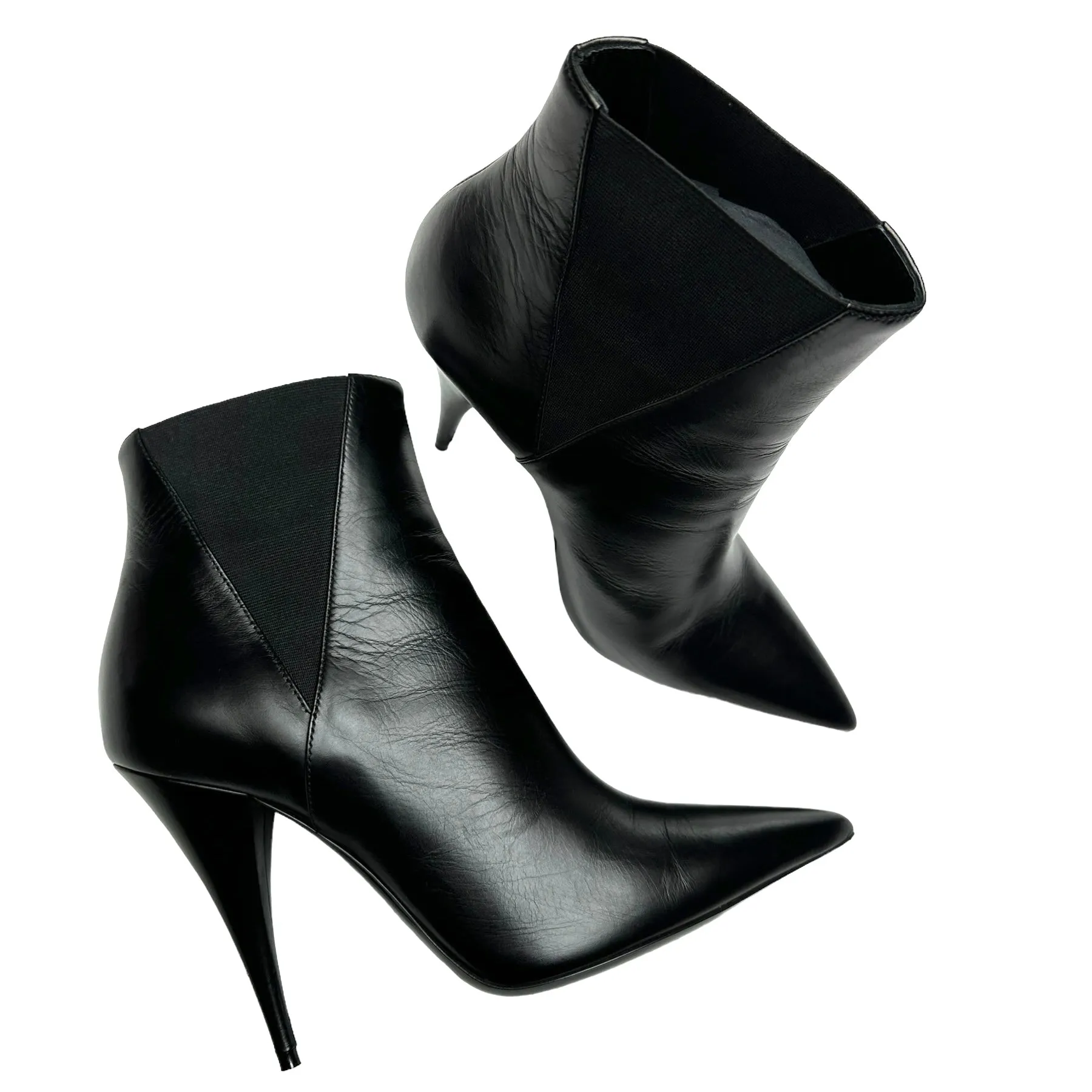 Black Leather Heeled Boots - 9