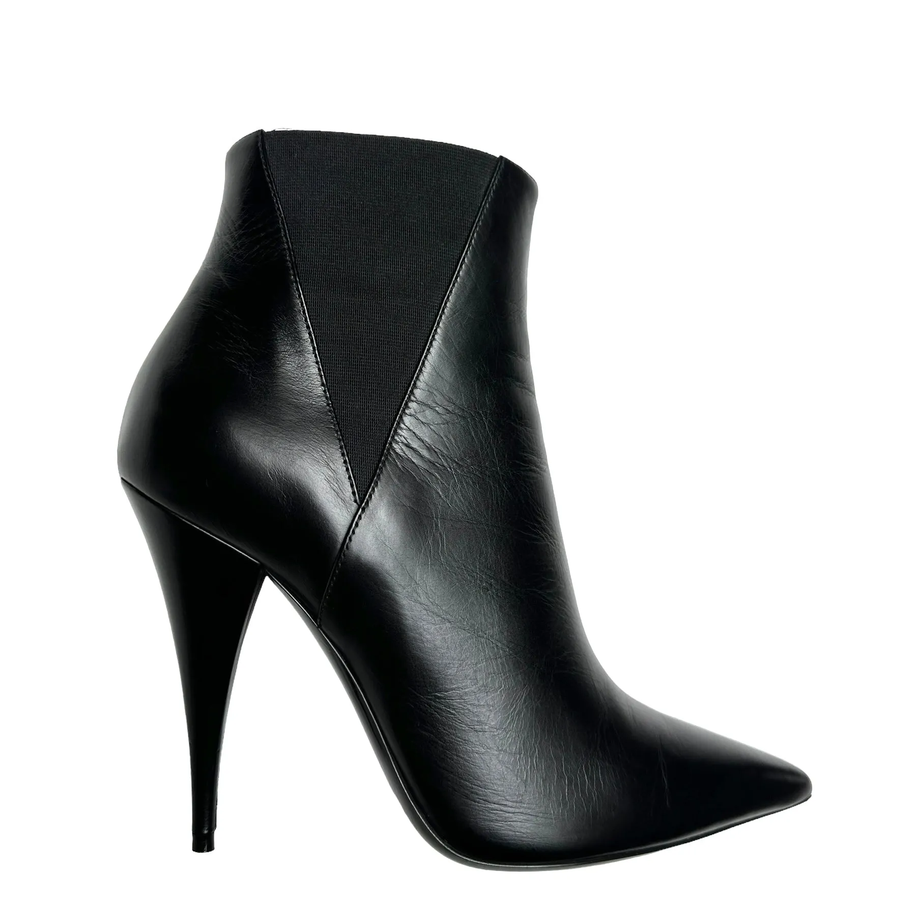 Black Leather Heeled Boots - 9