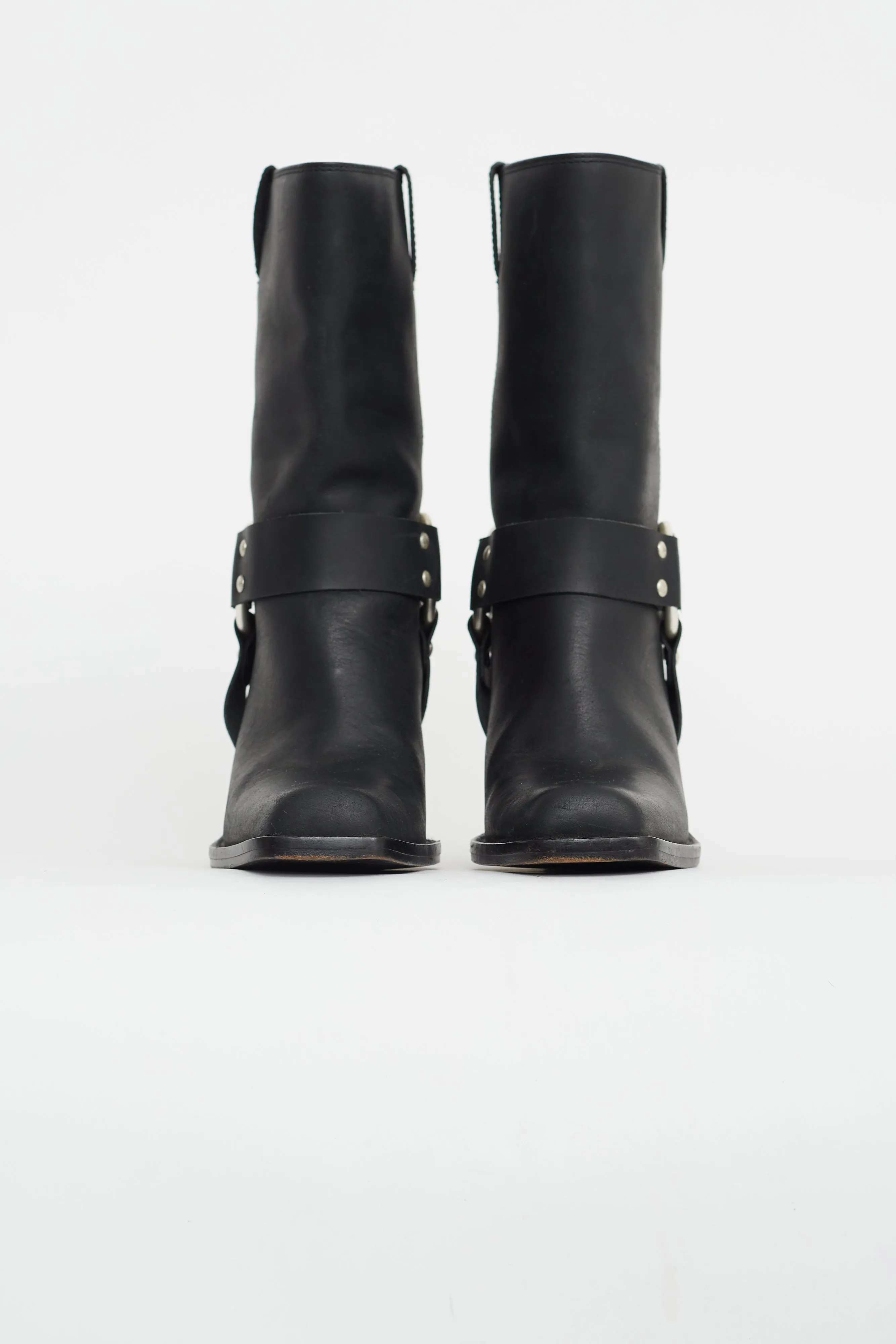 Black Leather Heeled Harness Boot