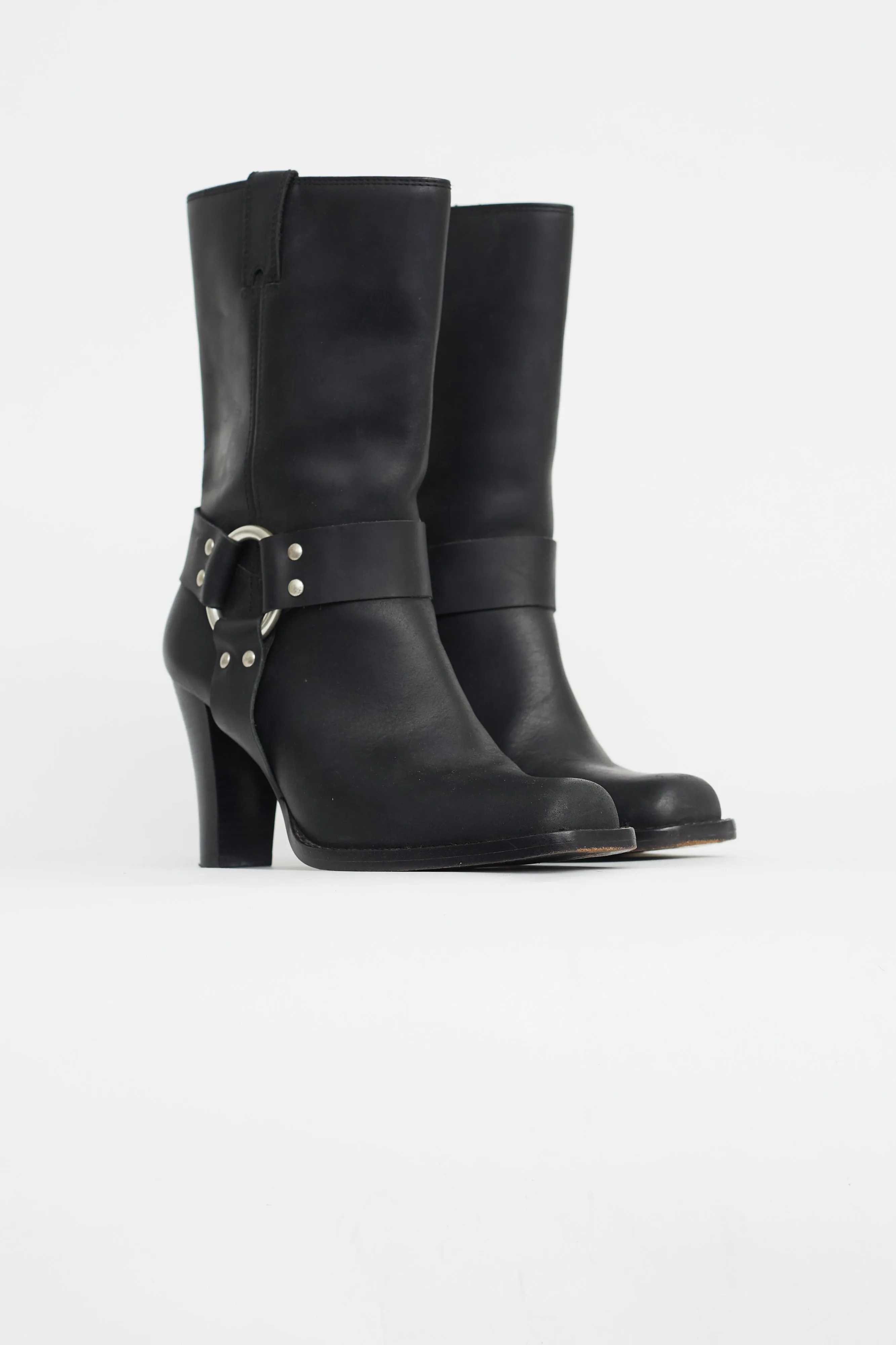 Black Leather Heeled Harness Boot