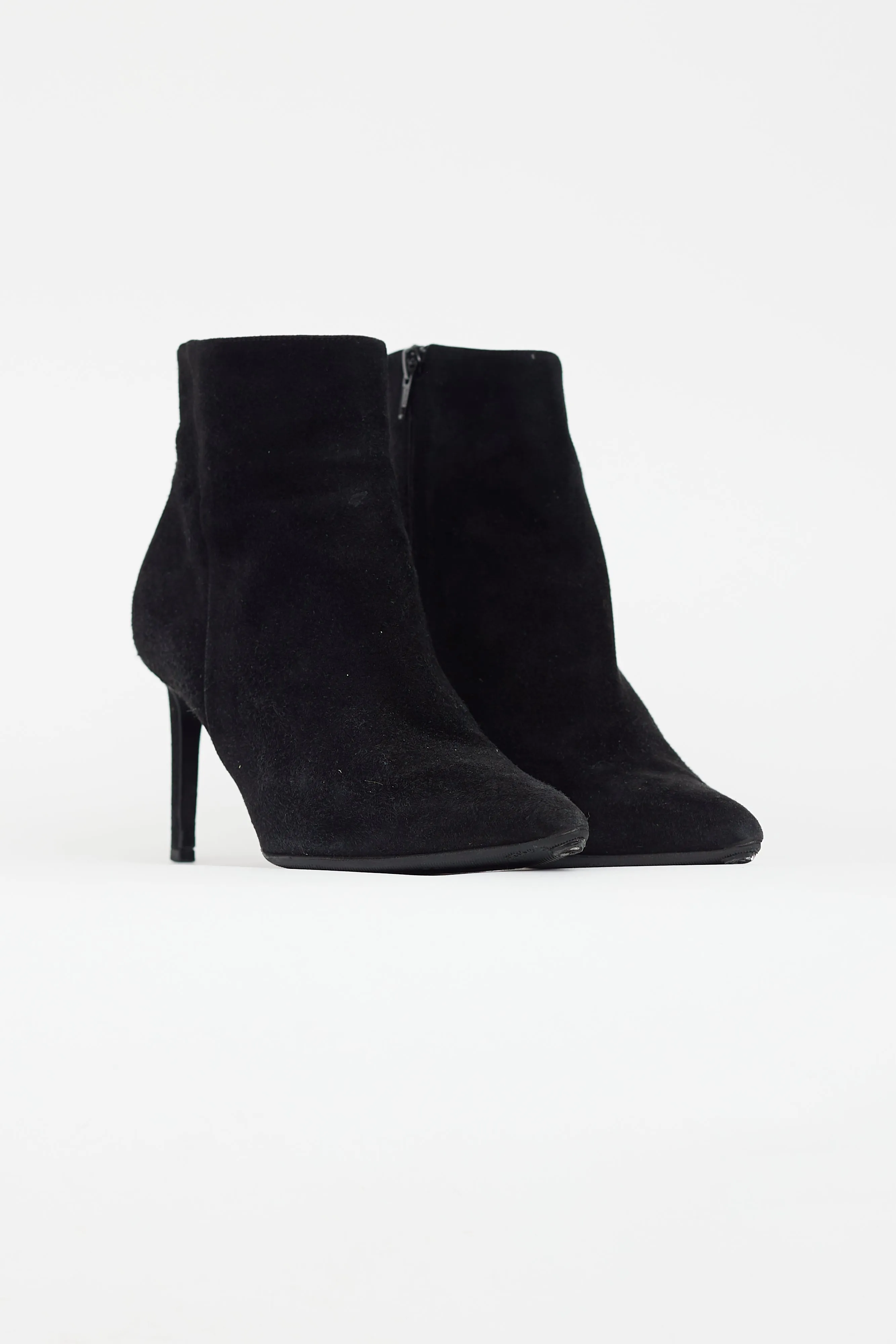 Black Suede Pointed Toe Heeled Boot