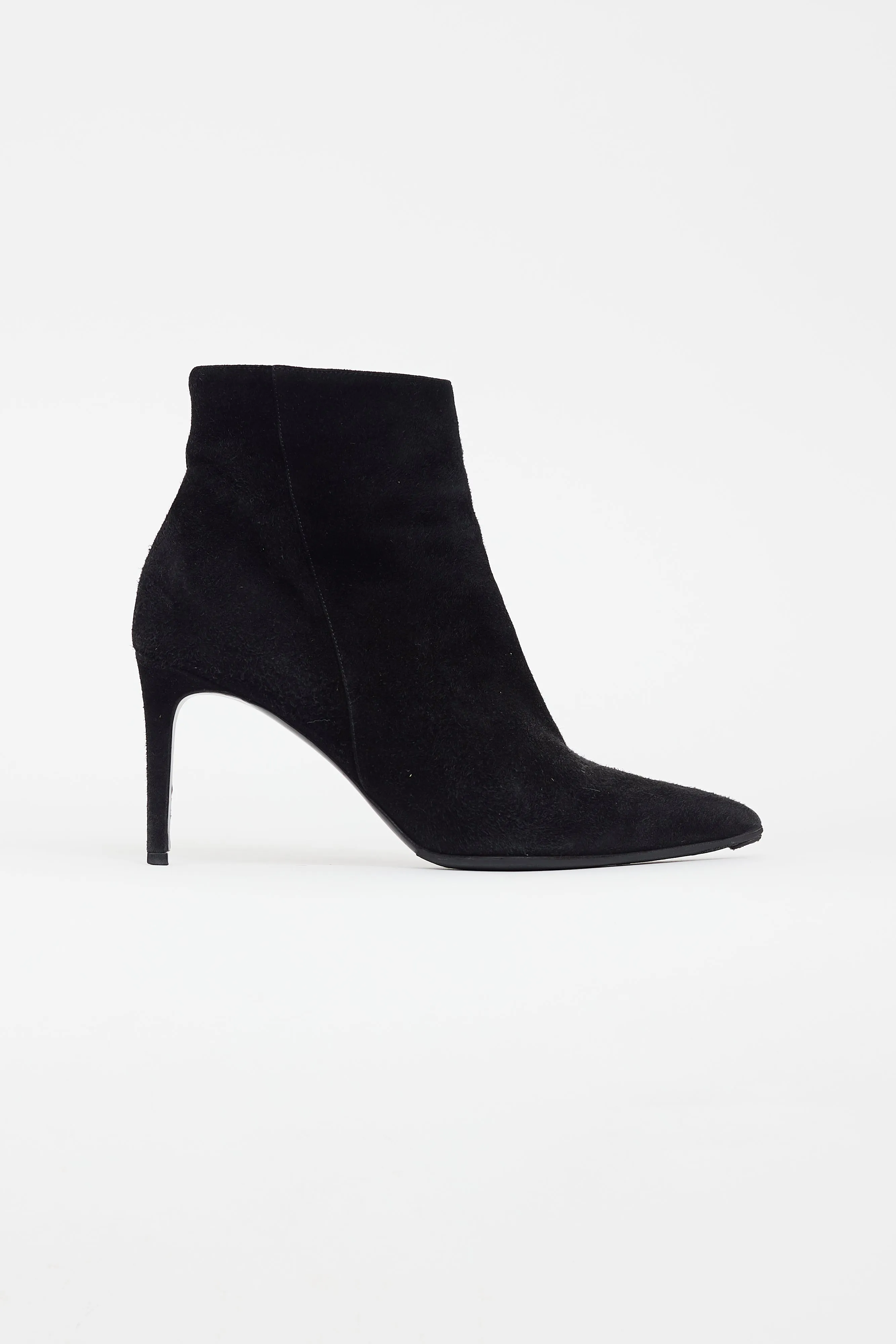 Black Suede Pointed Toe Heeled Boot