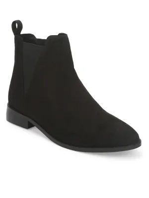 Black Suede Slip On Low Ankle Boots