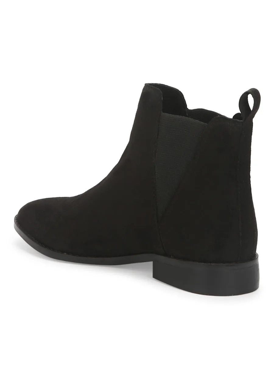 Black Suede Slip On Low Ankle Boots