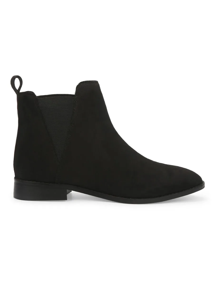 Black Suede Slip On Low Ankle Boots