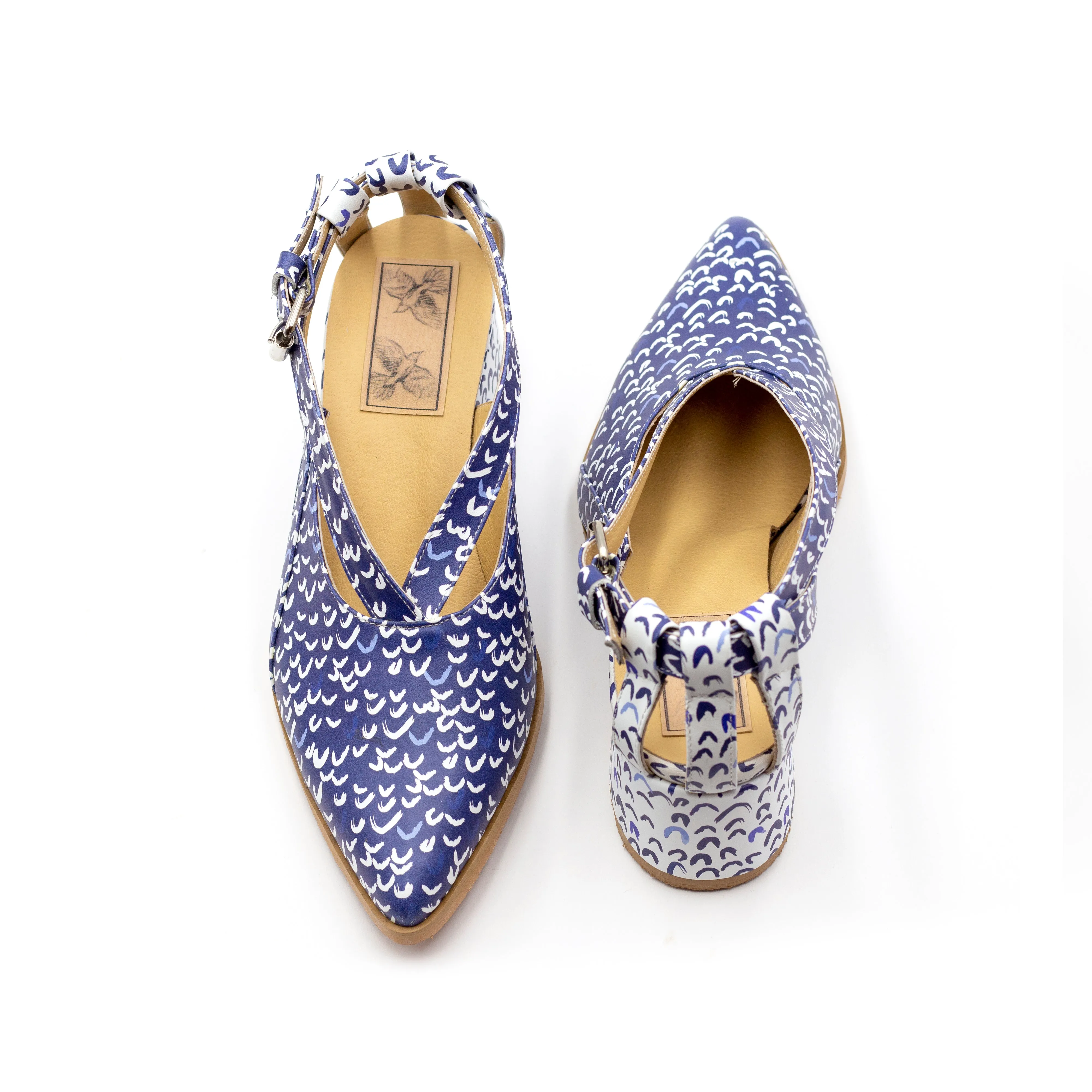 Blue Printed Summer Shoes with Heels- Seagull