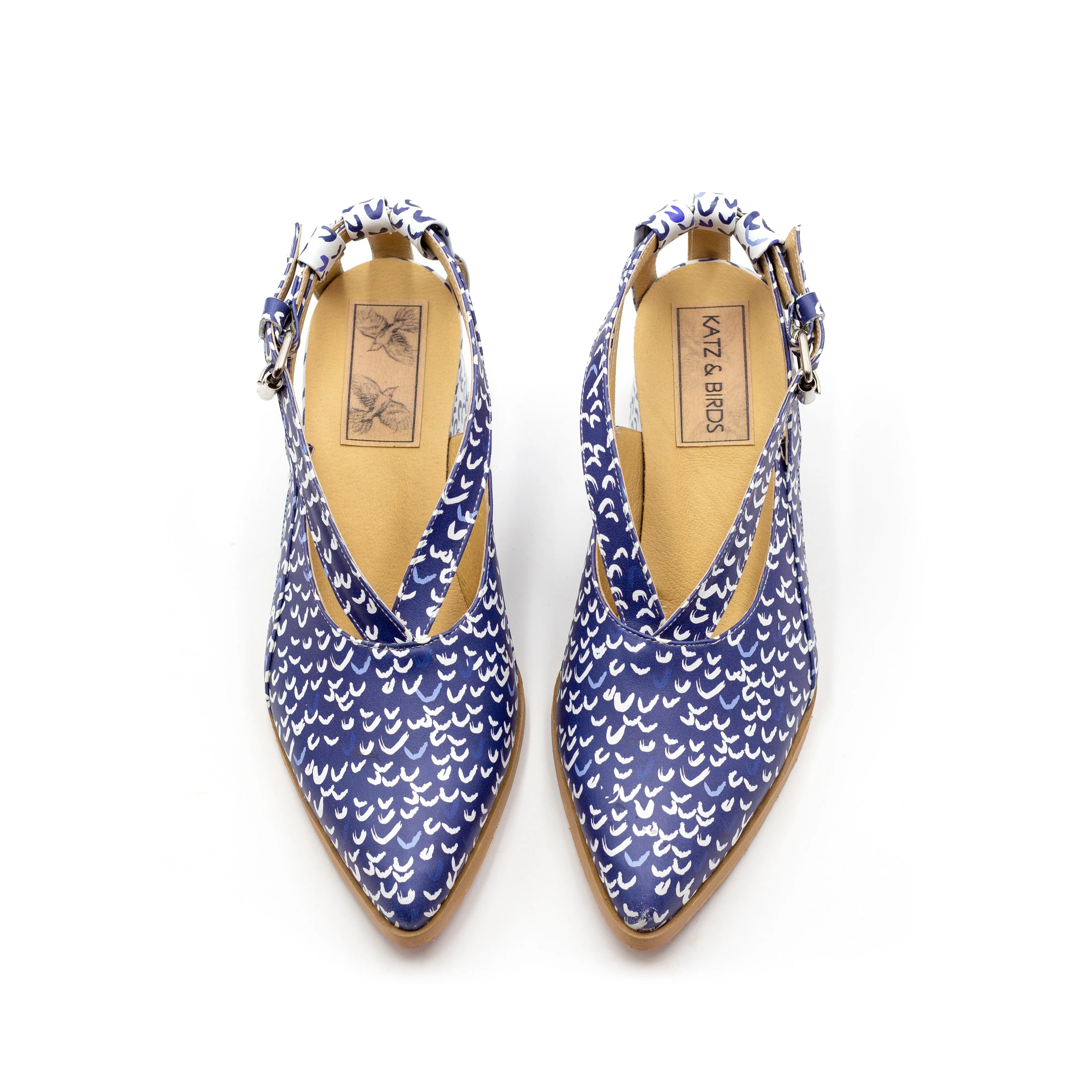 Blue Printed Summer Shoes with Heels- Seagull