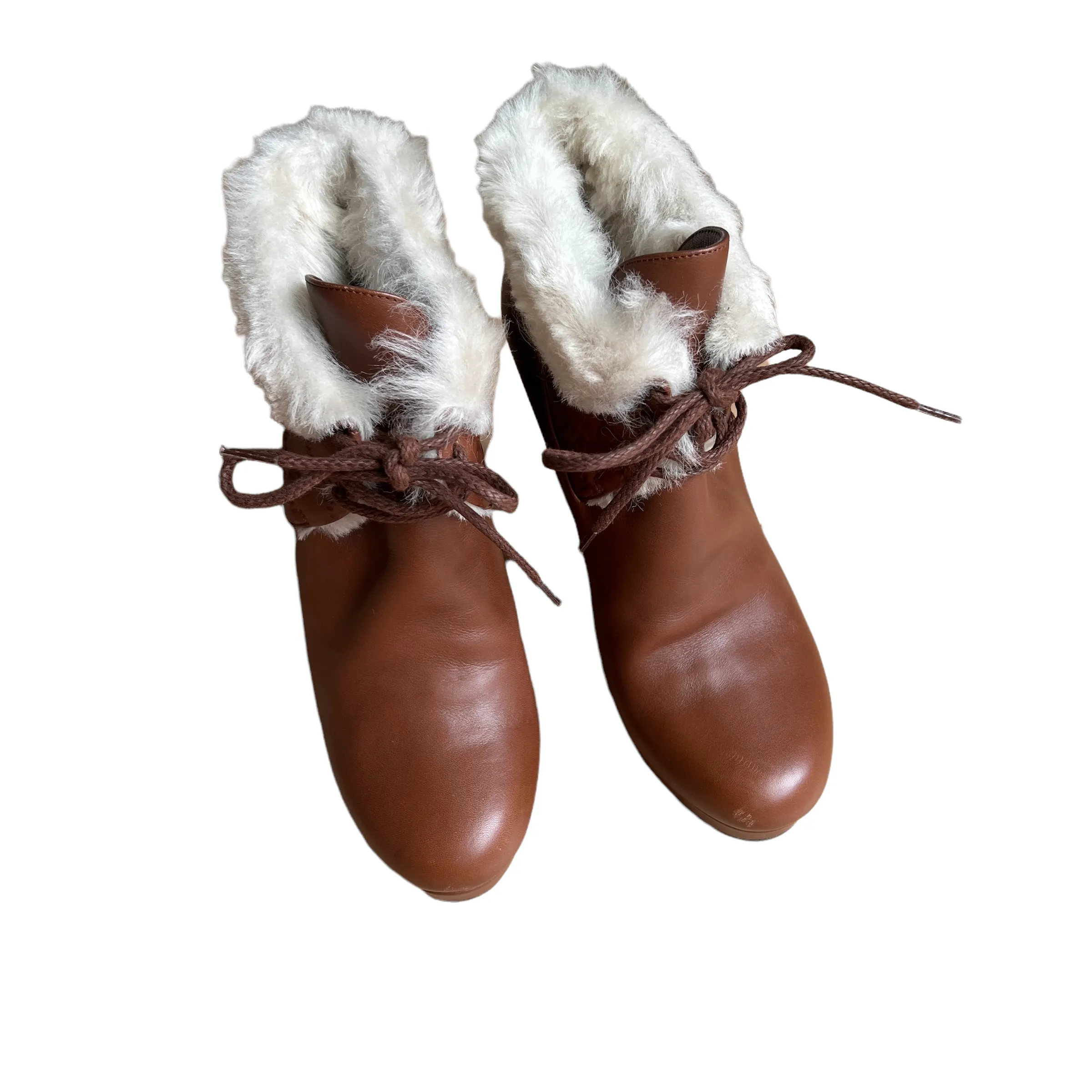 Brown Leather Boots w/Fur - 9