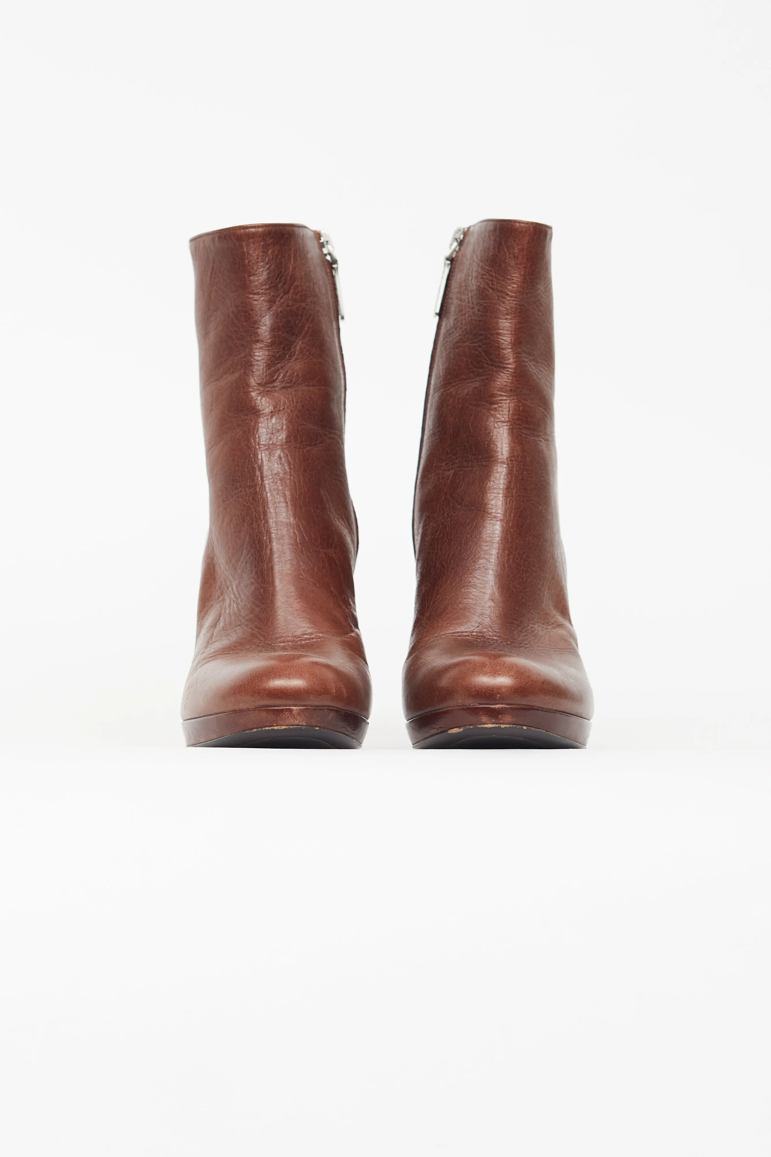 Brown Leather Heeled Boot