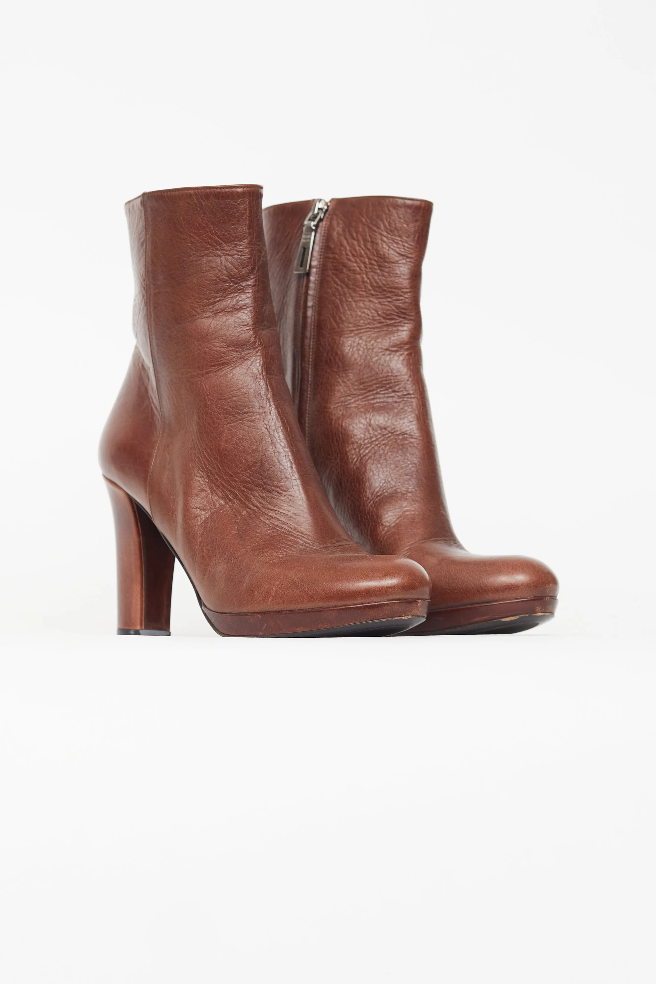 Brown Leather Heeled Boot