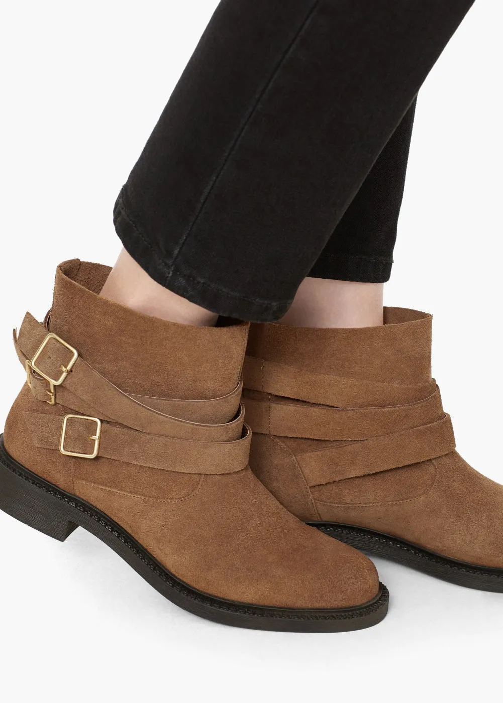 Buckled suede ankle boot