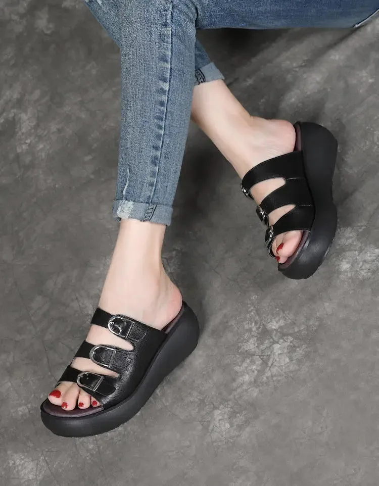 Buckles Front Sole Wedge Sandals