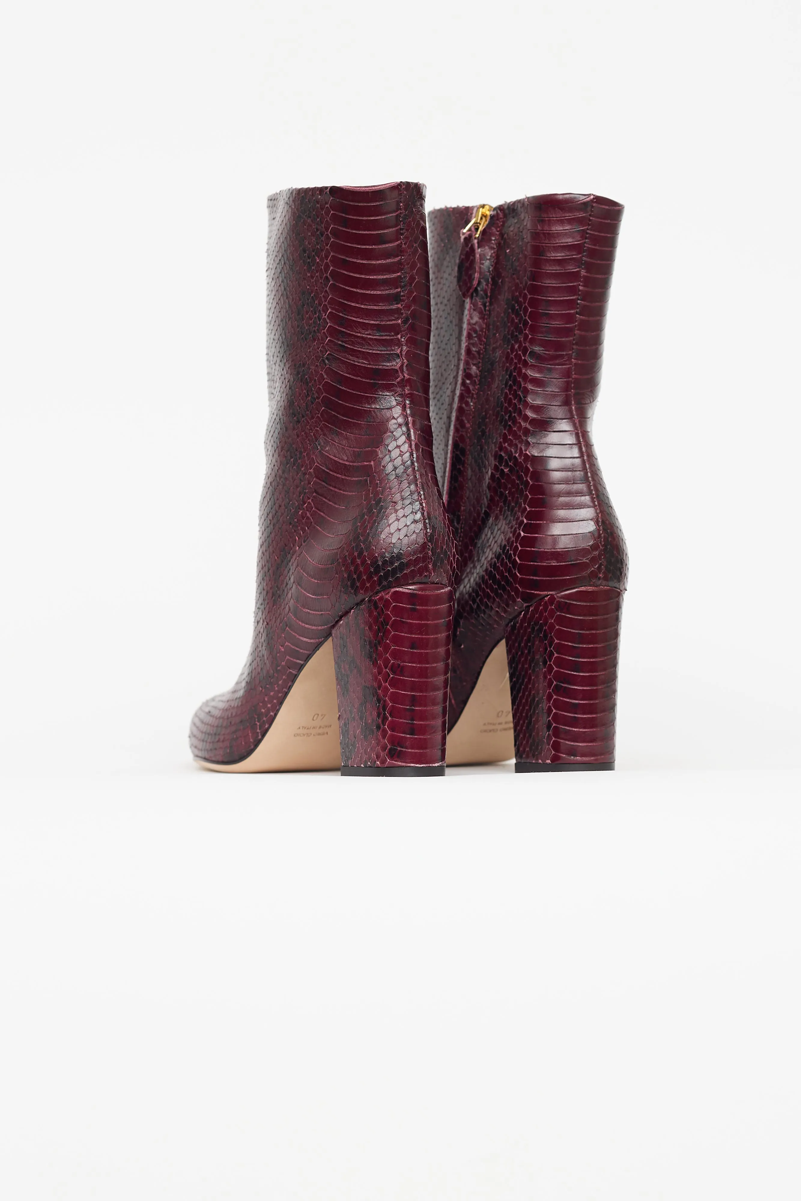 Burgundy Embossed Leather Heeled Boot