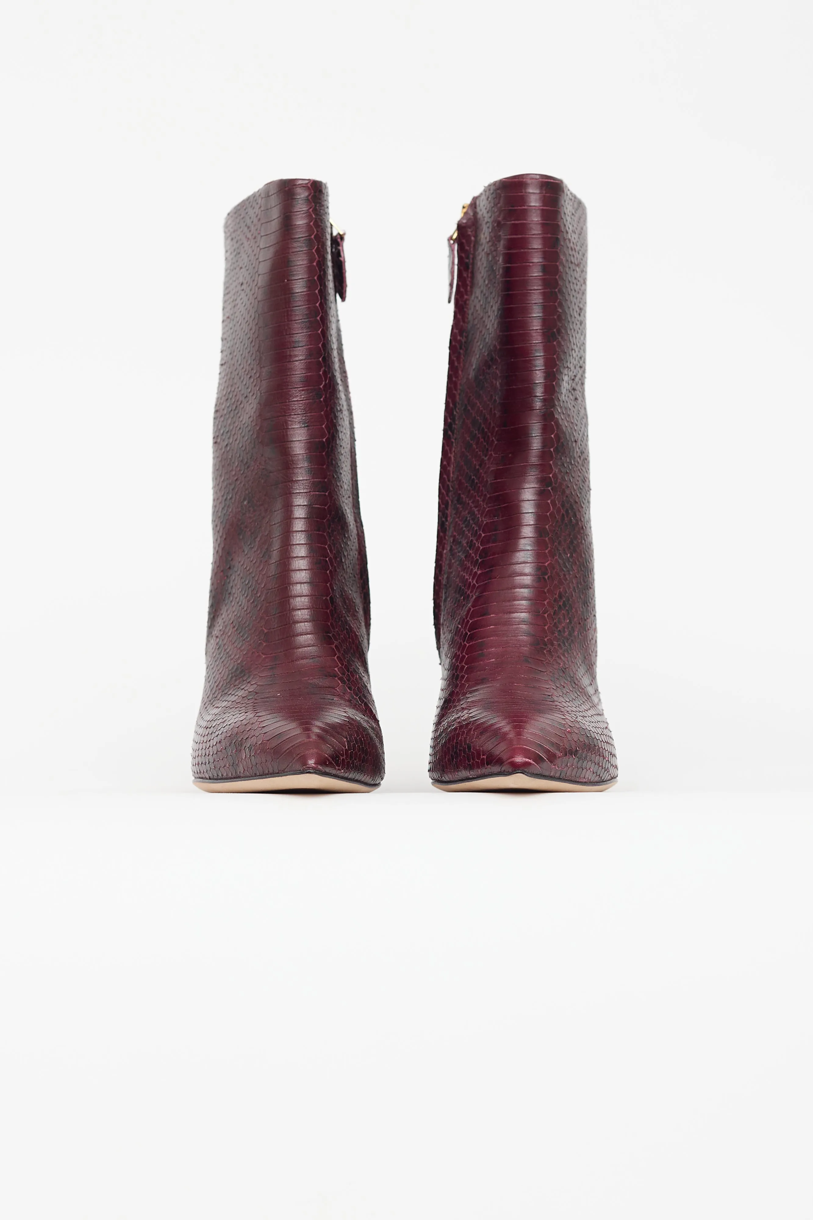 Burgundy Embossed Leather Heeled Boot