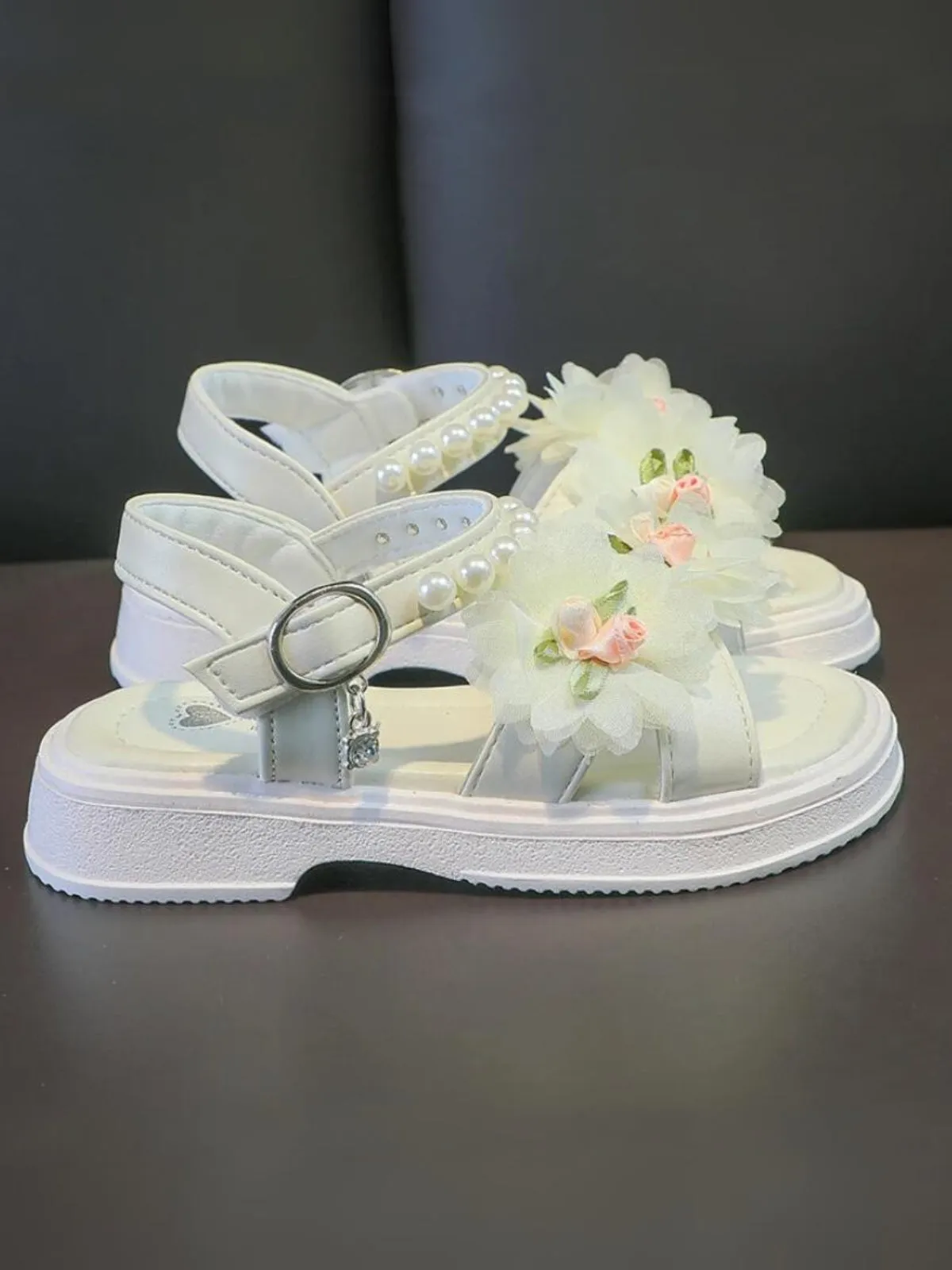 Charming Girls' Floral Sandals with Pearls By Liv and Mia