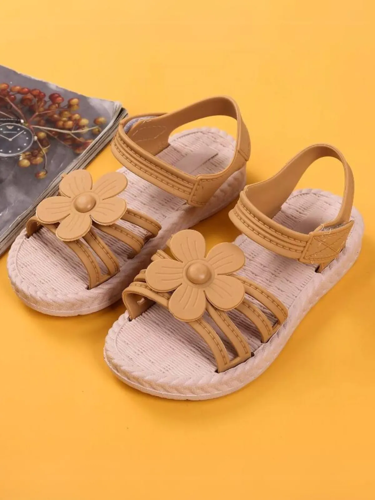 Charming Girls' Summer Sandals with Flower Accents By Liv and Mia